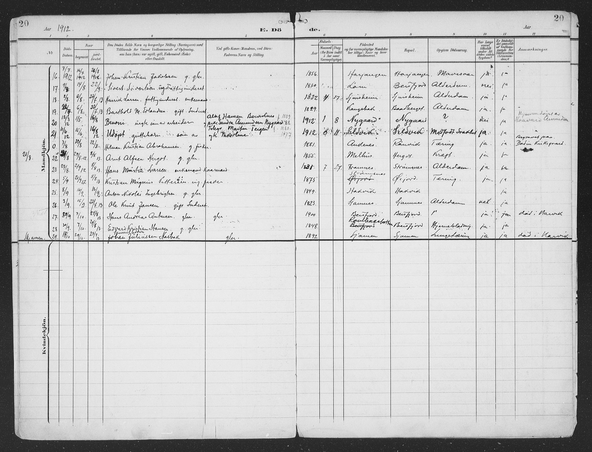 Ministerialprotokoller, klokkerbøker og fødselsregistre - Nordland, AV/SAT-A-1459/866/L0940: Parish register (official) no. 866A03, 1902-1926, p. 20