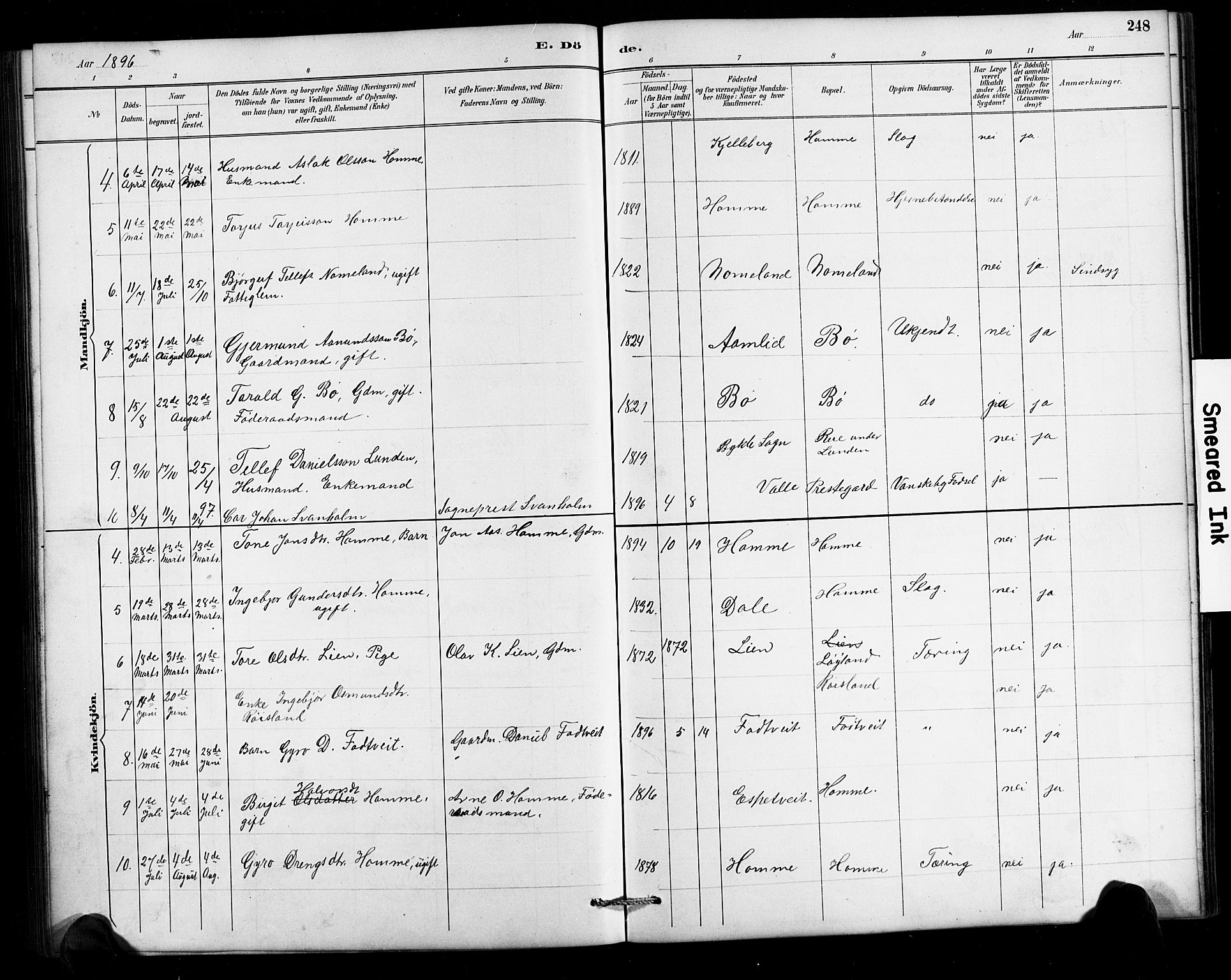 Valle sokneprestkontor, AV/SAK-1111-0044/F/Fb/Fbc/L0004: Parish register (copy) no. B 4, 1890-1928, p. 248