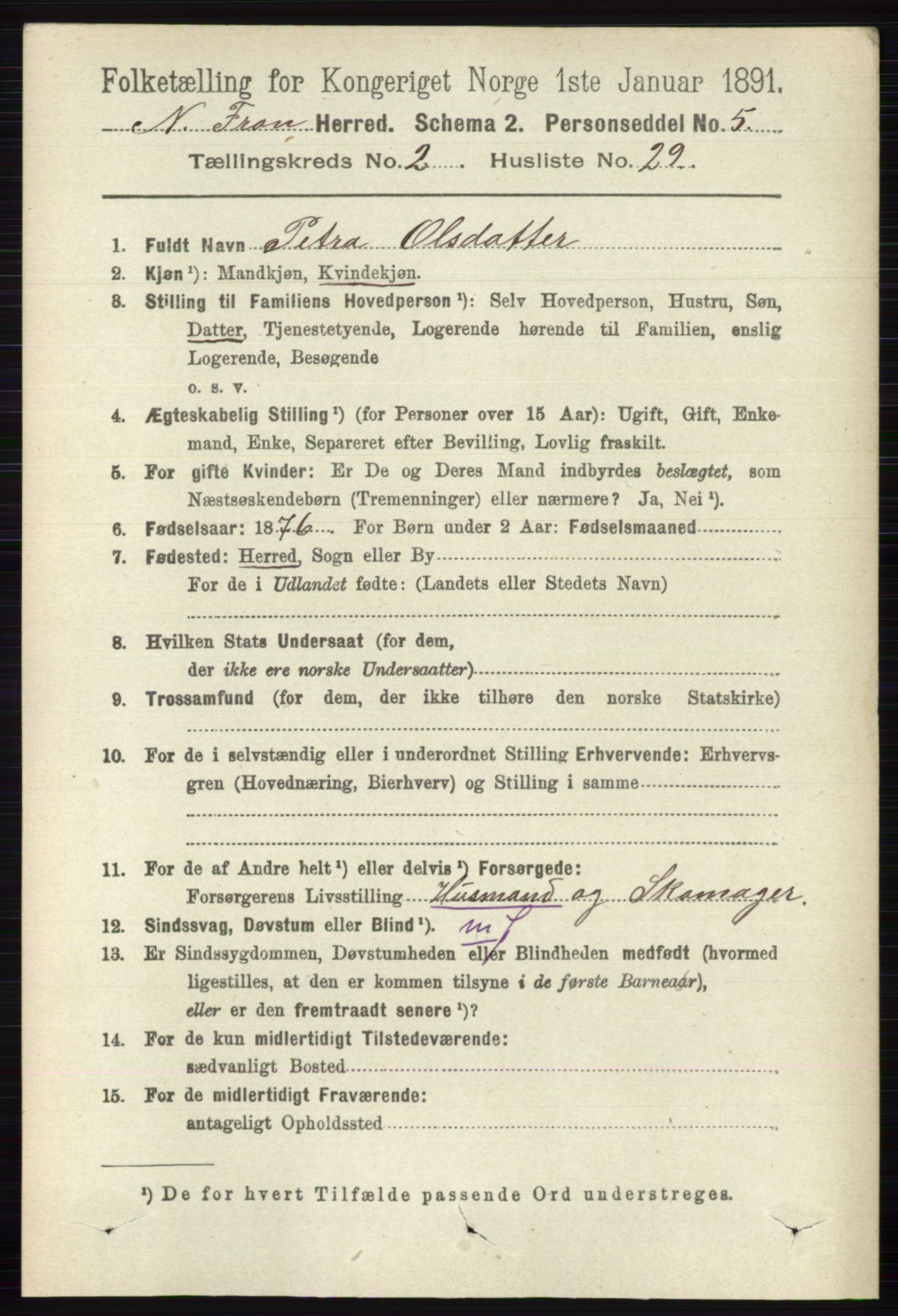 RA, 1891 census for 0518 Nord-Fron, 1891, p. 508