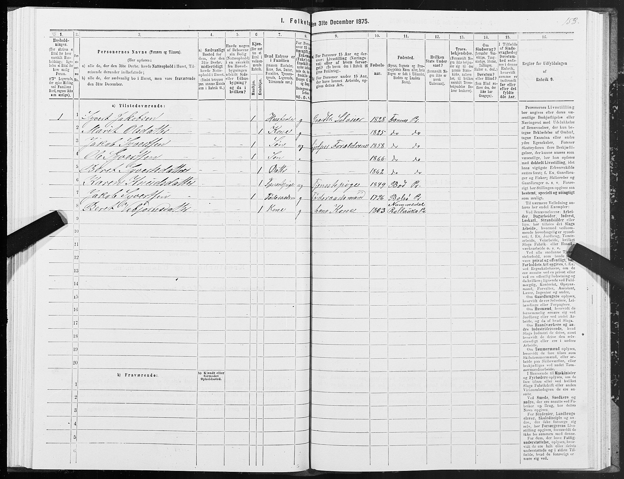 SAT, 1875 census for 1548P Fræna, 1875, p. 3153