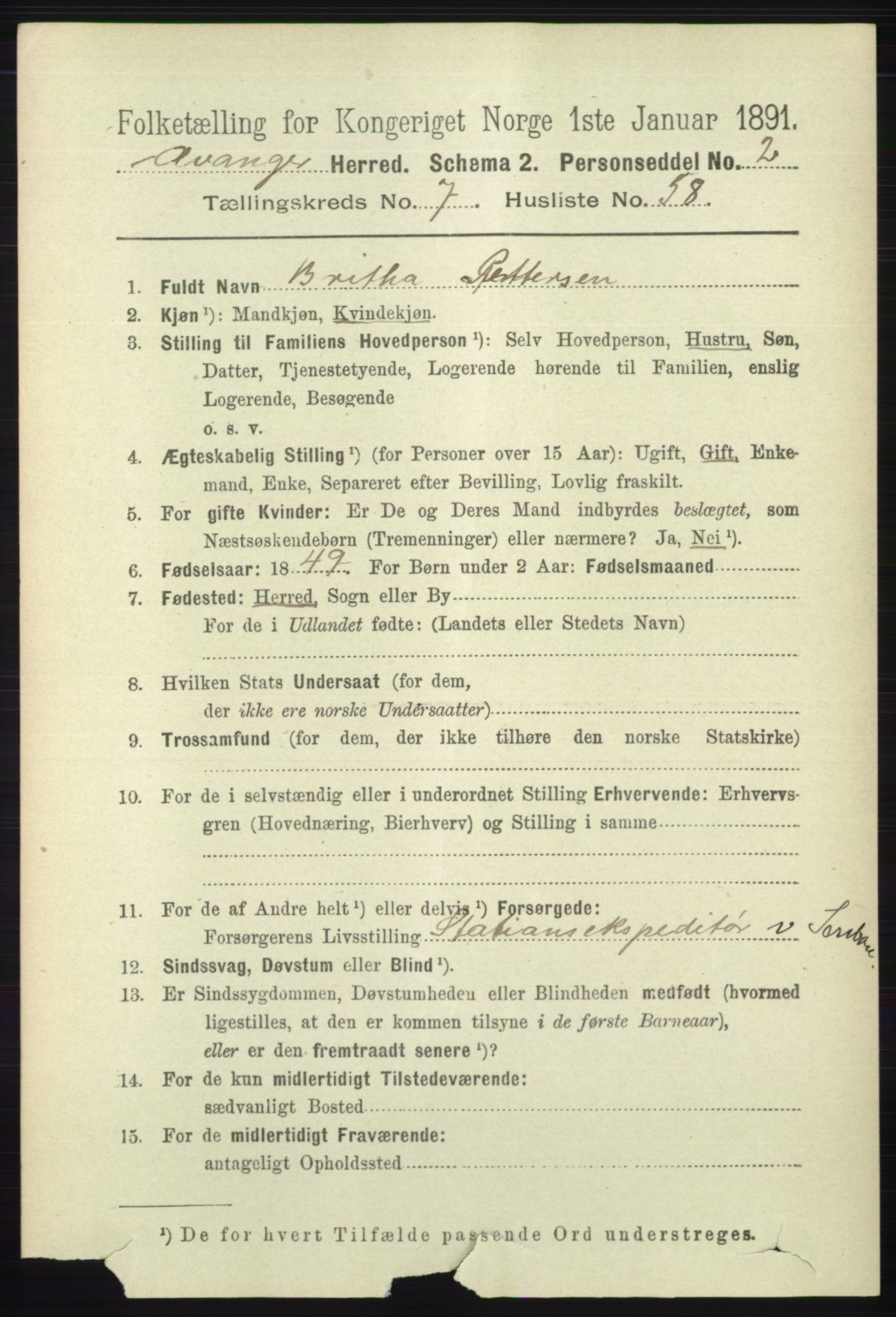 RA, 1891 census for 1237 Evanger, 1891, p. 2239