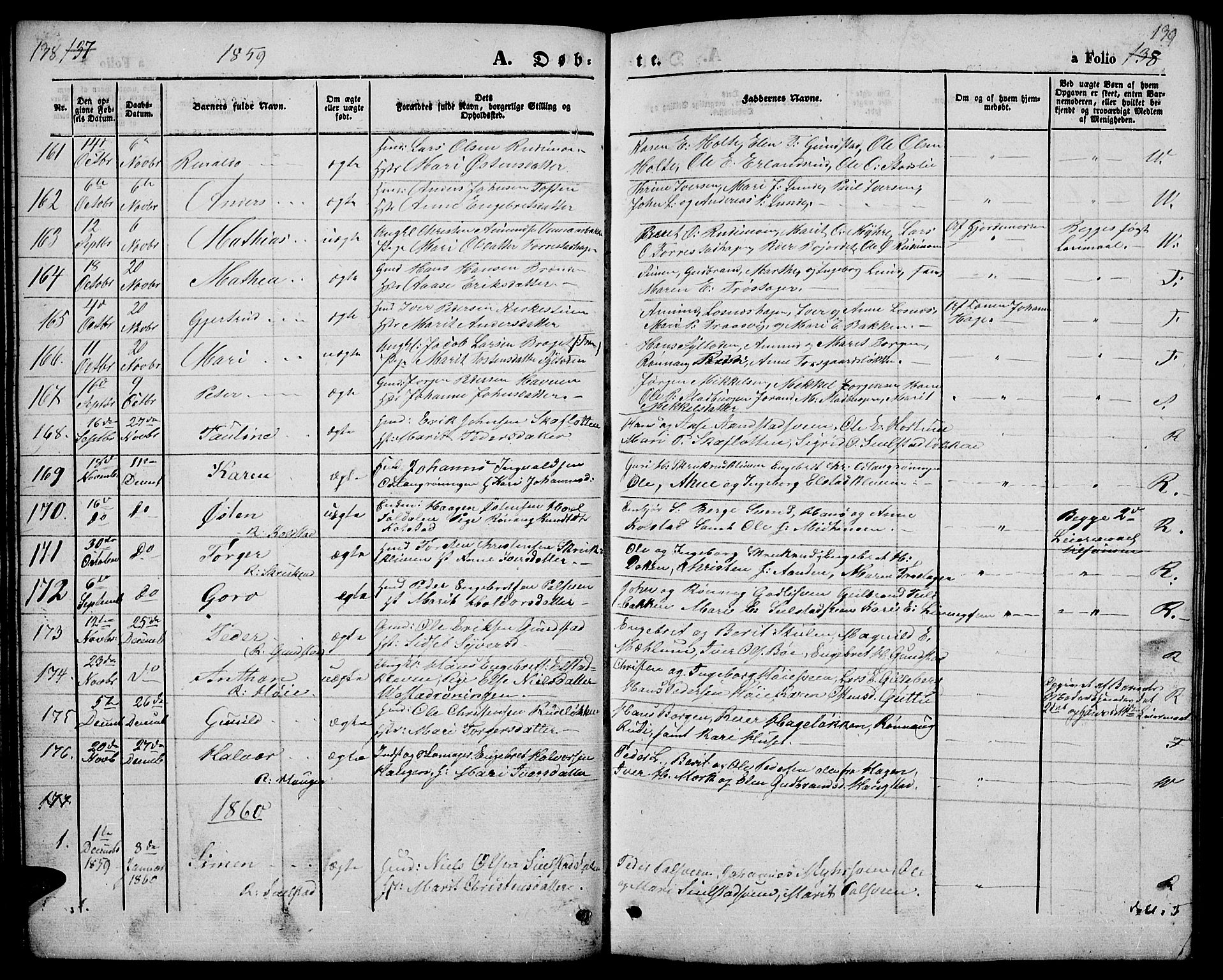 Ringebu prestekontor, SAH/PREST-082/H/Ha/Hab/L0003: Parish register (copy) no. 3, 1854-1866, p. 138-139