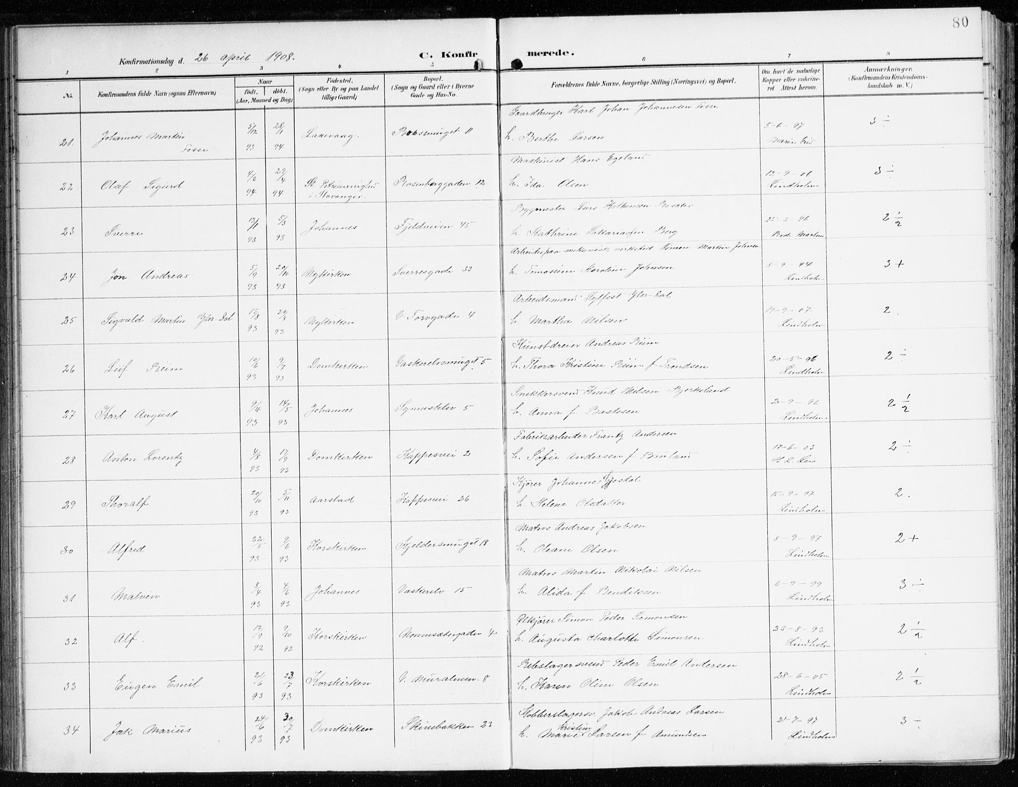 Domkirken sokneprestembete, SAB/A-74801/H/Haa/L0031: Parish register (official) no. C 6, 1898-1915, p. 80