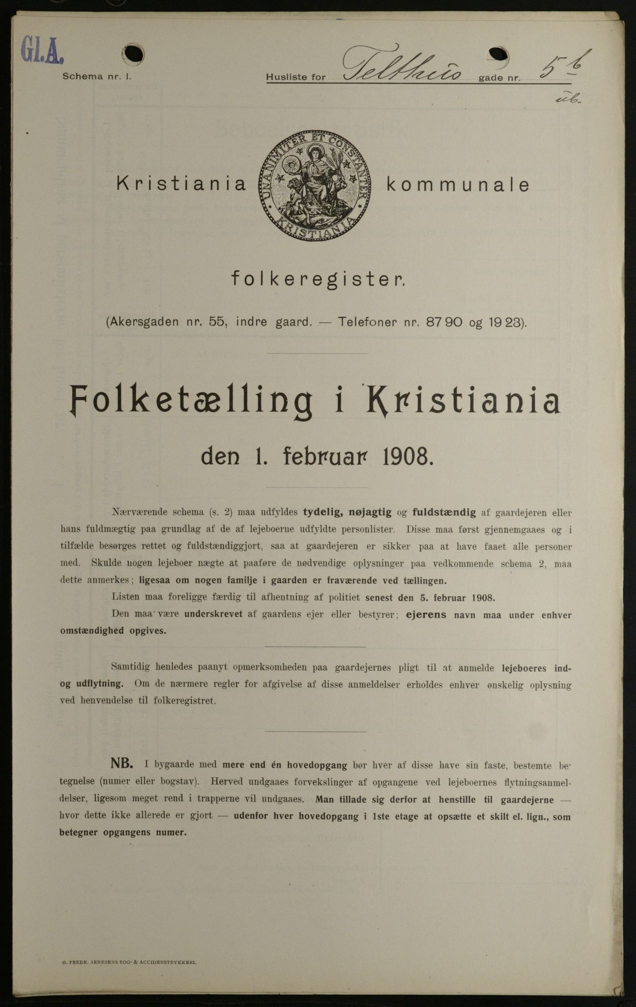 OBA, Municipal Census 1908 for Kristiania, 1908, p. 96716