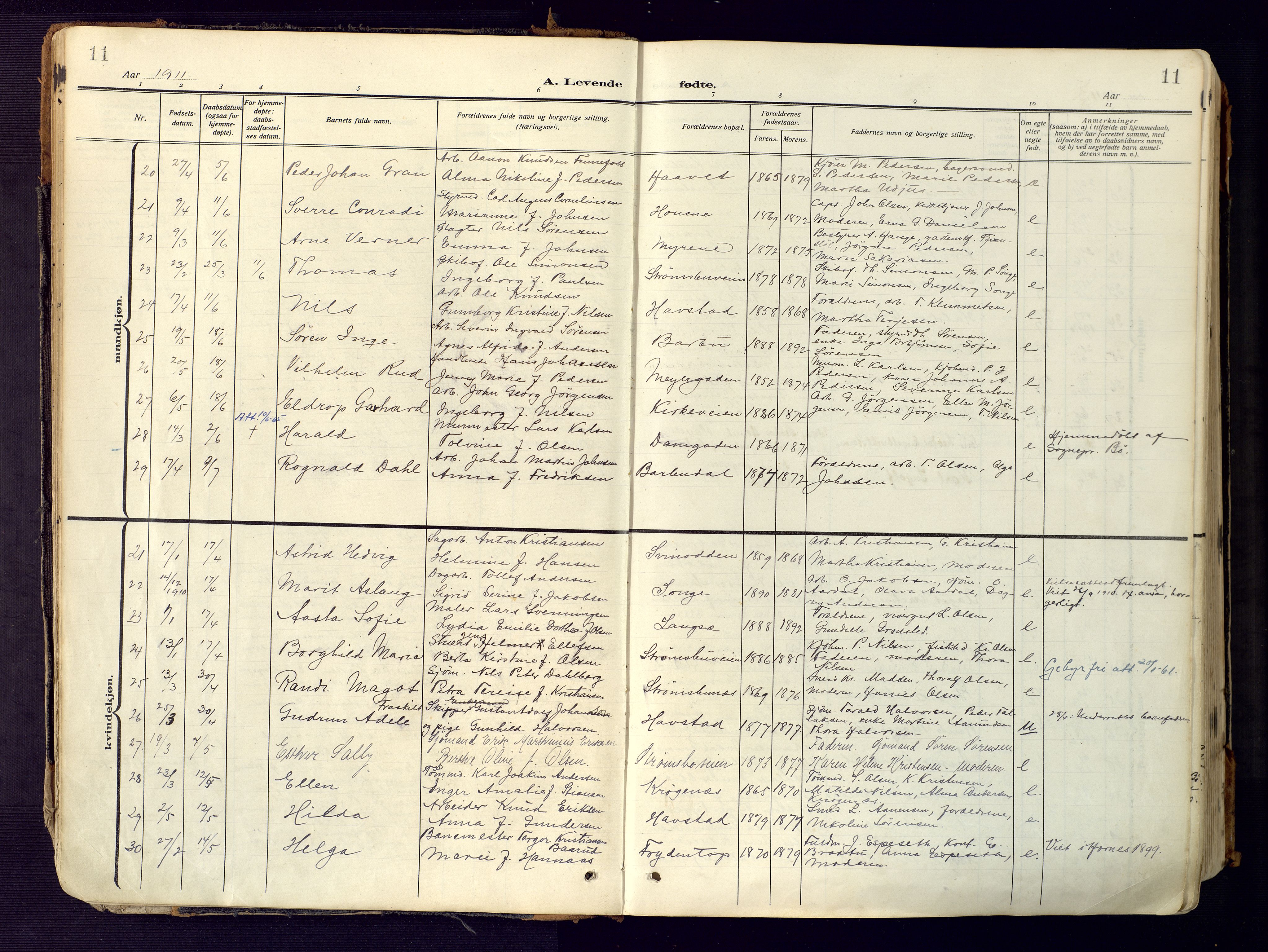 Barbu sokneprestkontor, SAK/1111-0003/F/Fa/L0006: Parish register (official) no. A 6, 1910-1929, p. 11