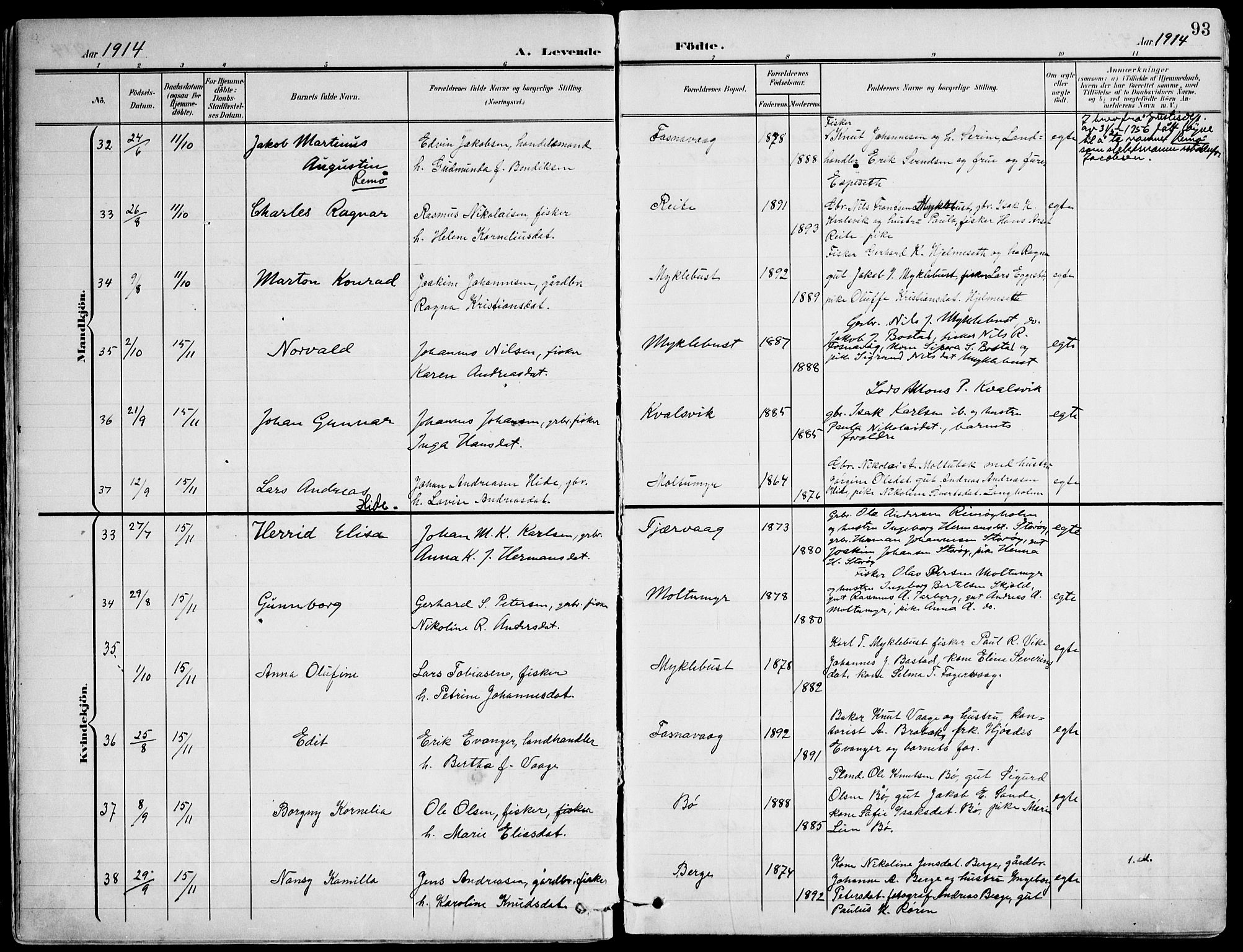 Ministerialprotokoller, klokkerbøker og fødselsregistre - Møre og Romsdal, AV/SAT-A-1454/507/L0075: Parish register (official) no. 507A10, 1901-1920, p. 93