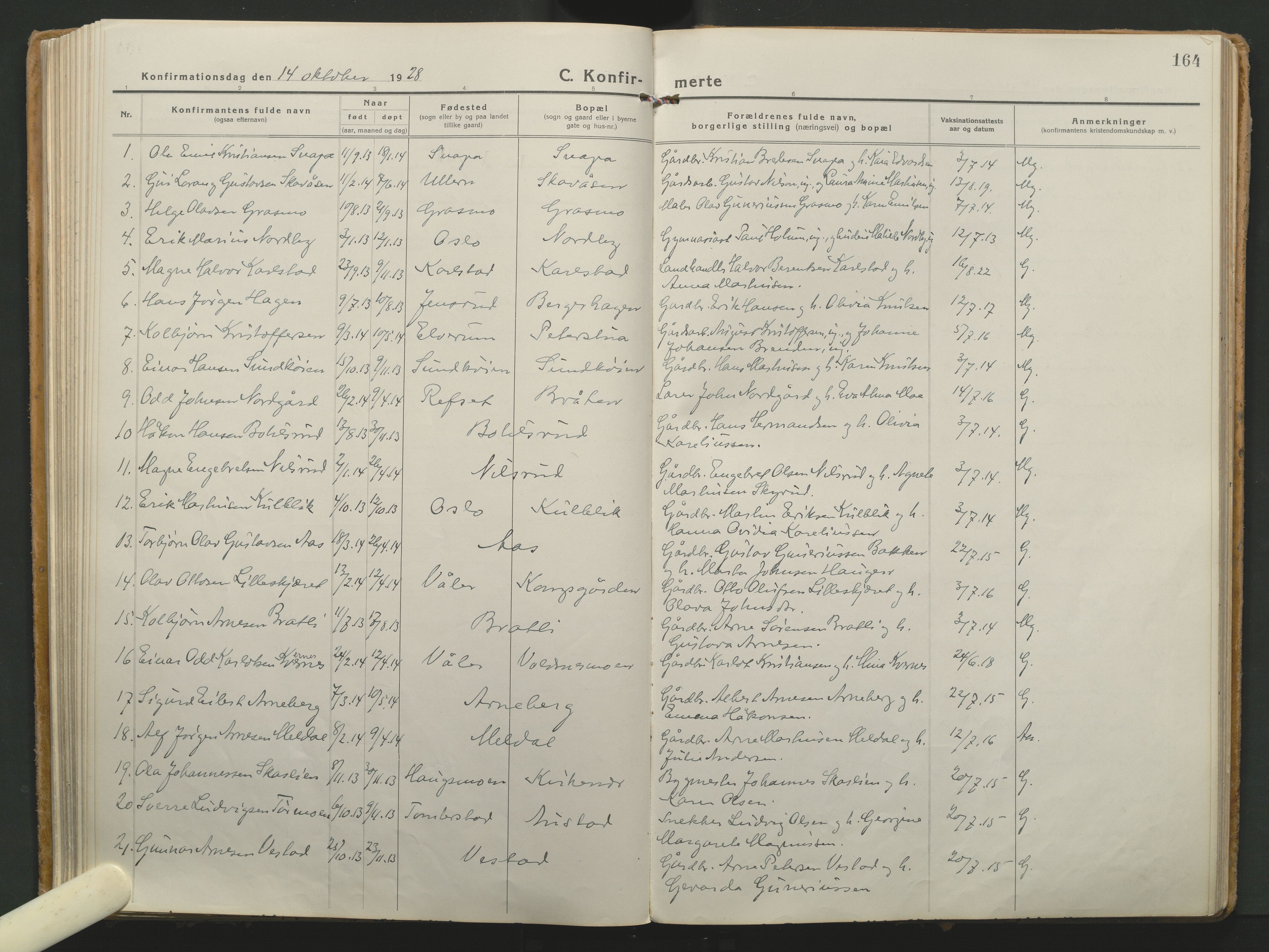 Grue prestekontor, AV/SAH-PREST-036/H/Ha/Haa/L0018: Parish register (official) no. 18, 1923-1940, p. 164