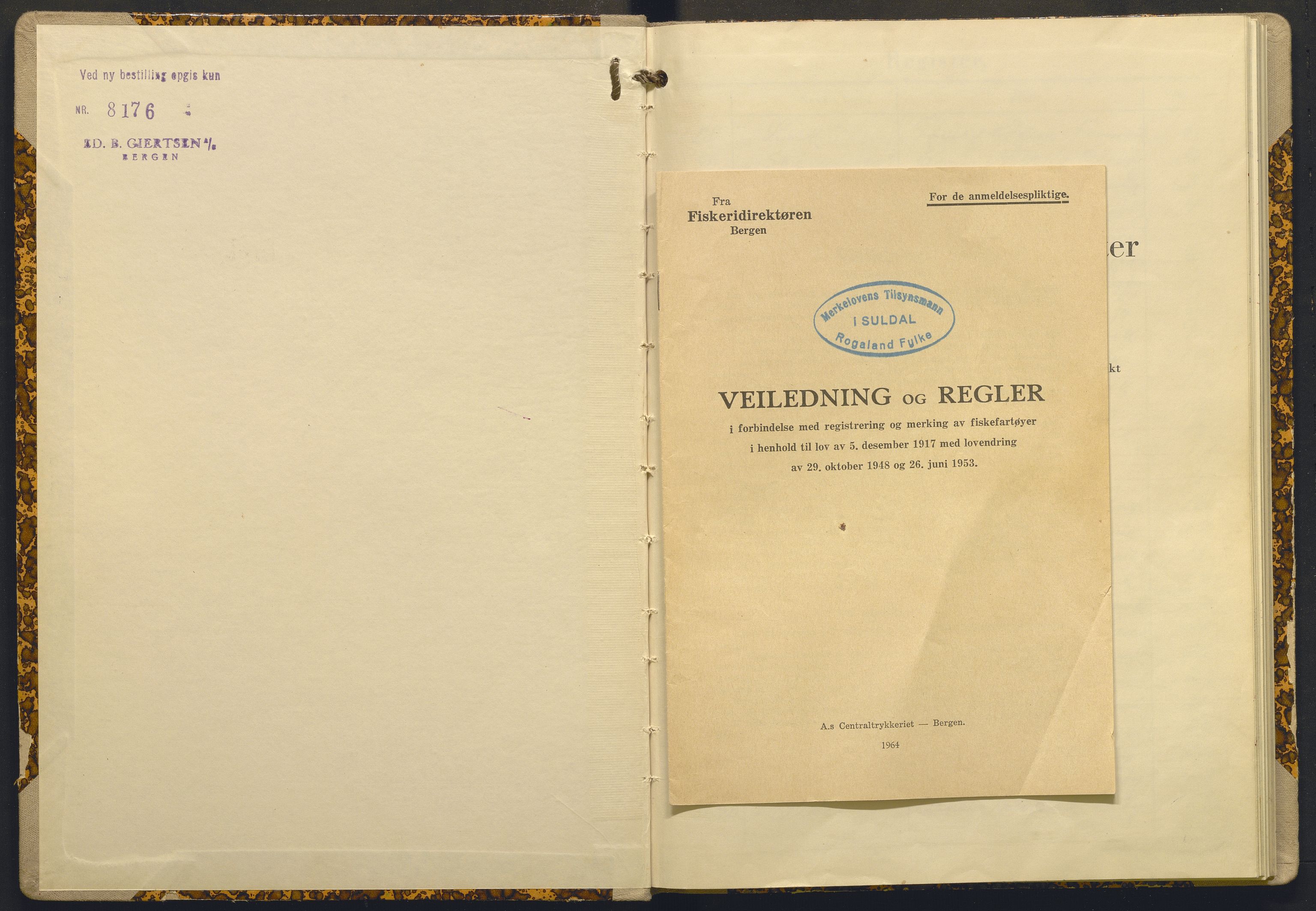 Fiskeridirektoratet - 1 Adm. ledelse - 13 Båtkontoret, AV/SAB-A-2003/I/Ia/Iai/L0120: 135.0944/1 Merkeprotokoll - Suldal, 1964-1968