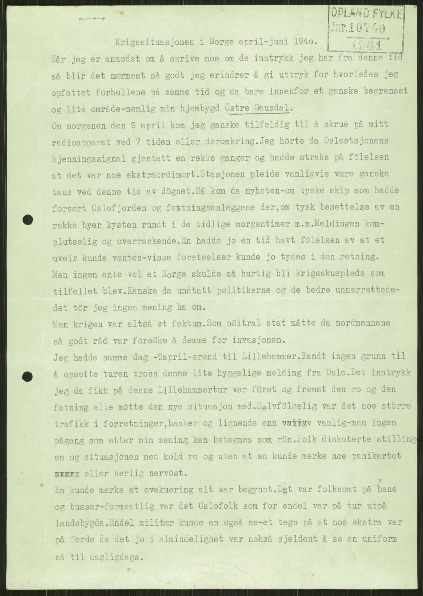 Forsvaret, Forsvarets krigshistoriske avdeling, AV/RA-RAFA-2017/Y/Ya/L0014: II-C-11-31 - Fylkesmenn.  Rapporter om krigsbegivenhetene 1940., 1940, p. 256