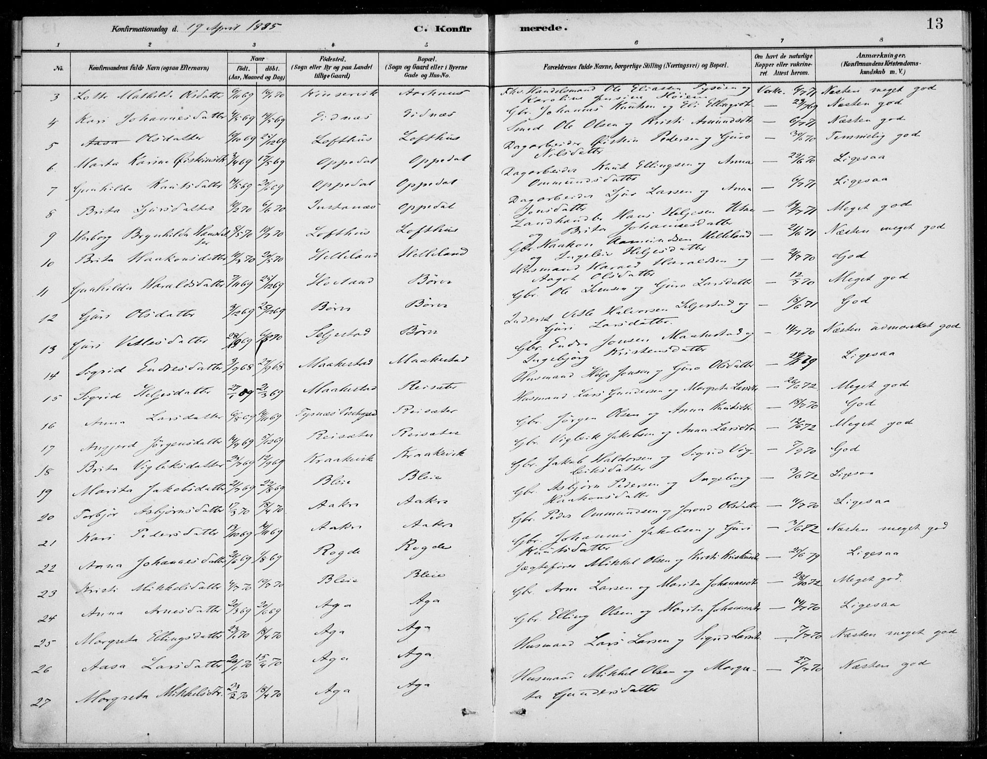 Ullensvang sokneprestembete, SAB/A-78701/H/Haa: Parish register (official) no. B  2, 1880-1910, p. 13