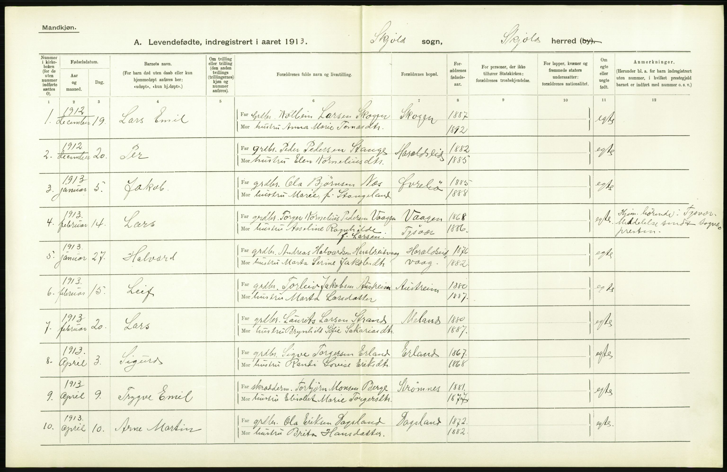 Statistisk sentralbyrå, Sosiodemografiske emner, Befolkning, AV/RA-S-2228/D/Df/Dfb/Dfbc/L0025: Stavanger amt: Levendefødte menn og kvinner. Bygder., 1913, p. 60