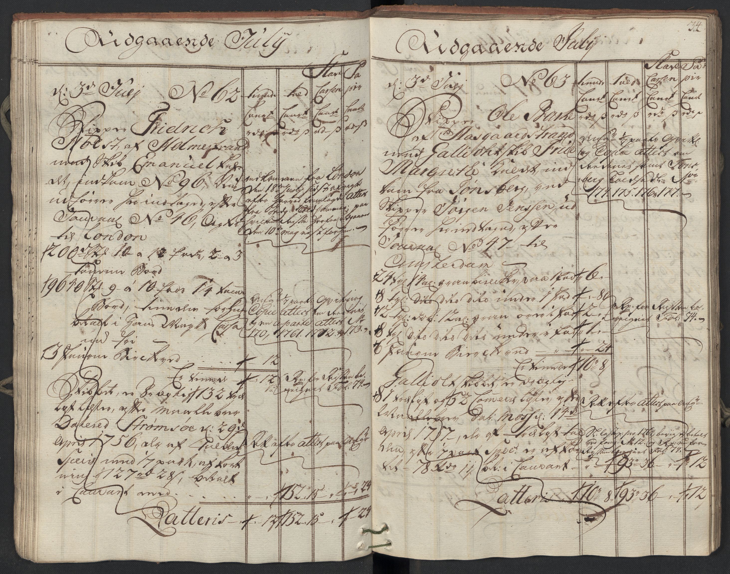 Generaltollkammeret, tollregnskaper, AV/RA-EA-5490/R09/L0038/0001: Tollregnskaper Holmestrand / Utgående hovedtollbok, 1764, p. 33b-34a