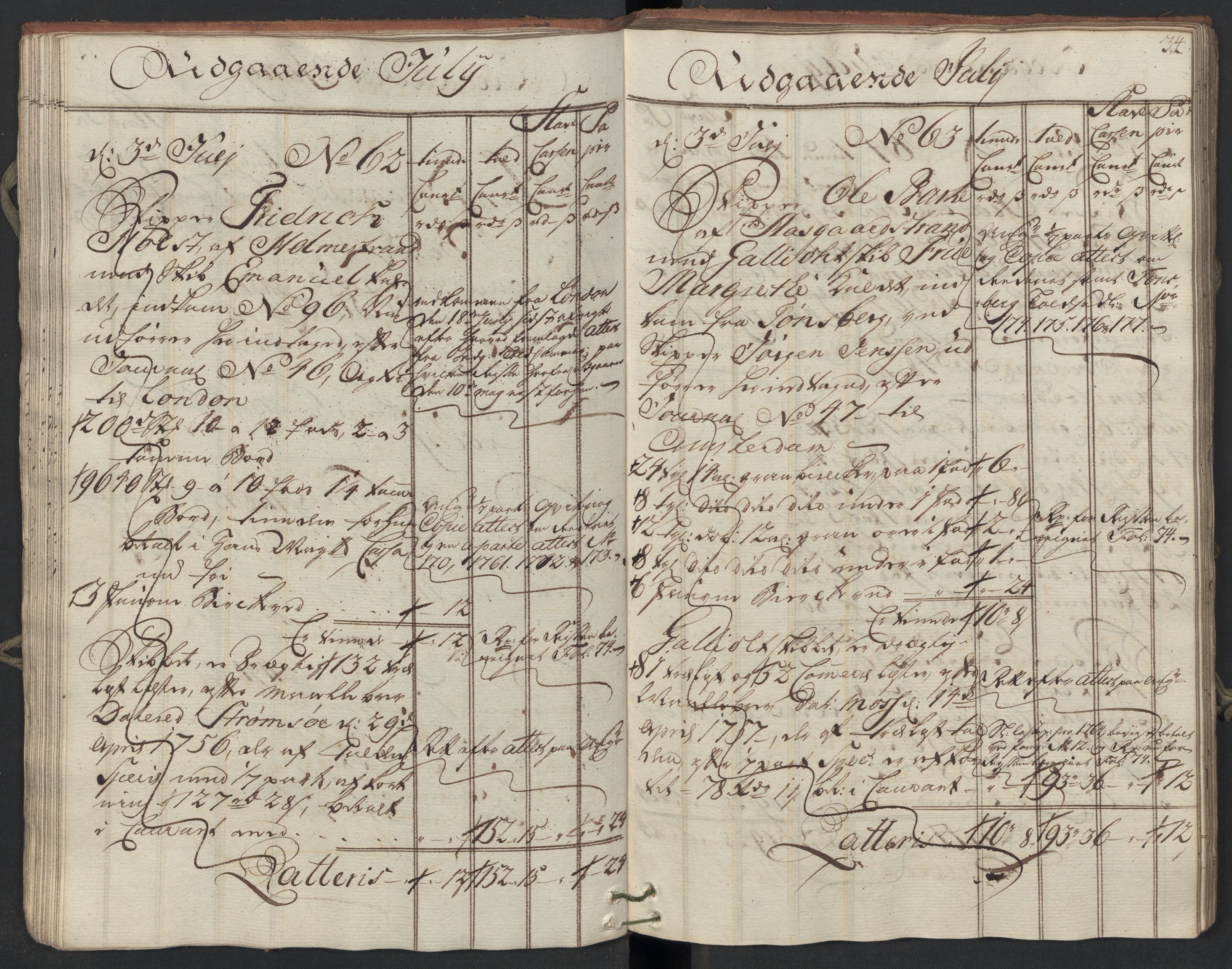 Generaltollkammeret, tollregnskaper, RA/EA-5490/R09/L0038/0001: Tollregnskaper Holmestrand / Utgående hovedtollbok, 1764, p. 33b-34a