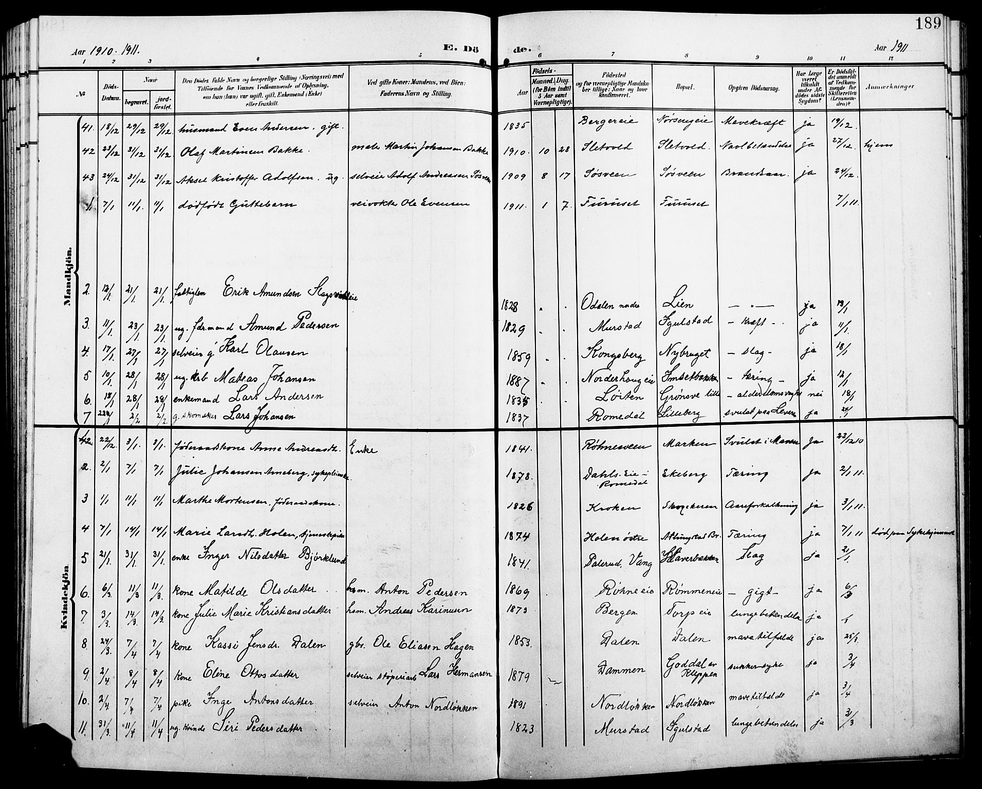 Løten prestekontor, SAH/PREST-022/L/La/L0007: Parish register (copy) no. 7, 1910-1919, p. 189