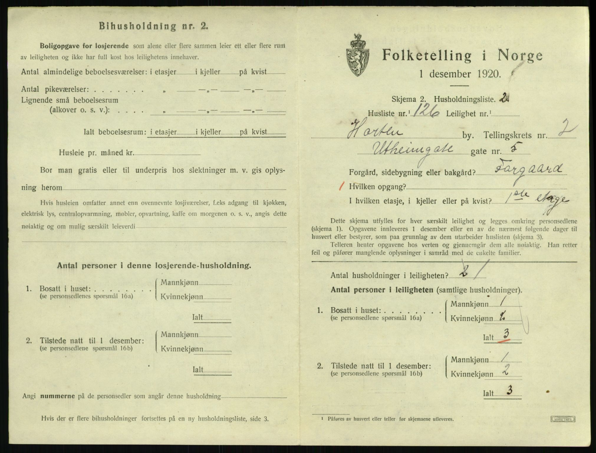 SAKO, 1920 census for Horten, 1920, p. 3797