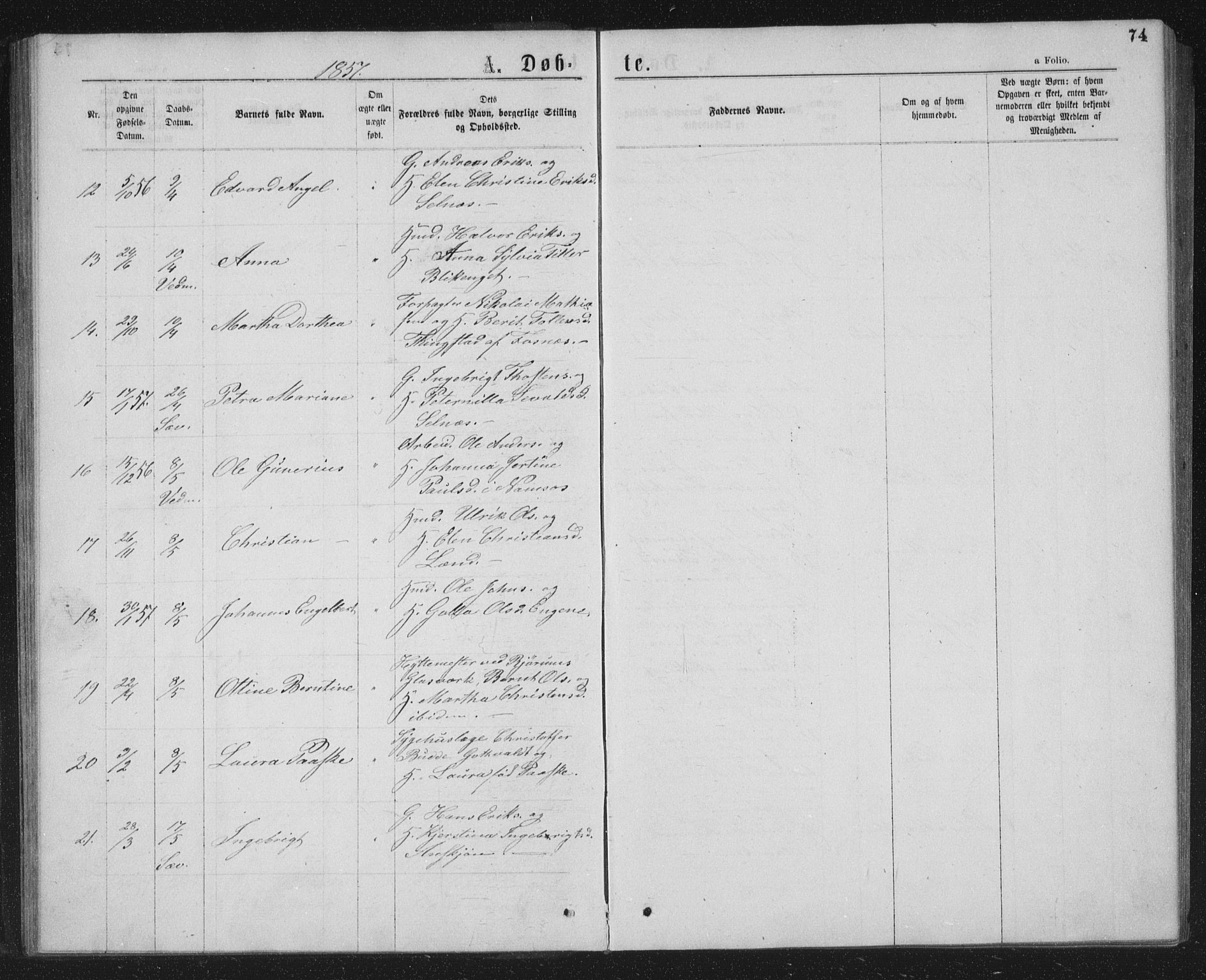 Ministerialprotokoller, klokkerbøker og fødselsregistre - Nord-Trøndelag, SAT/A-1458/768/L0566: Parish register (official) no. 768A01, 1836-1865, p. 74