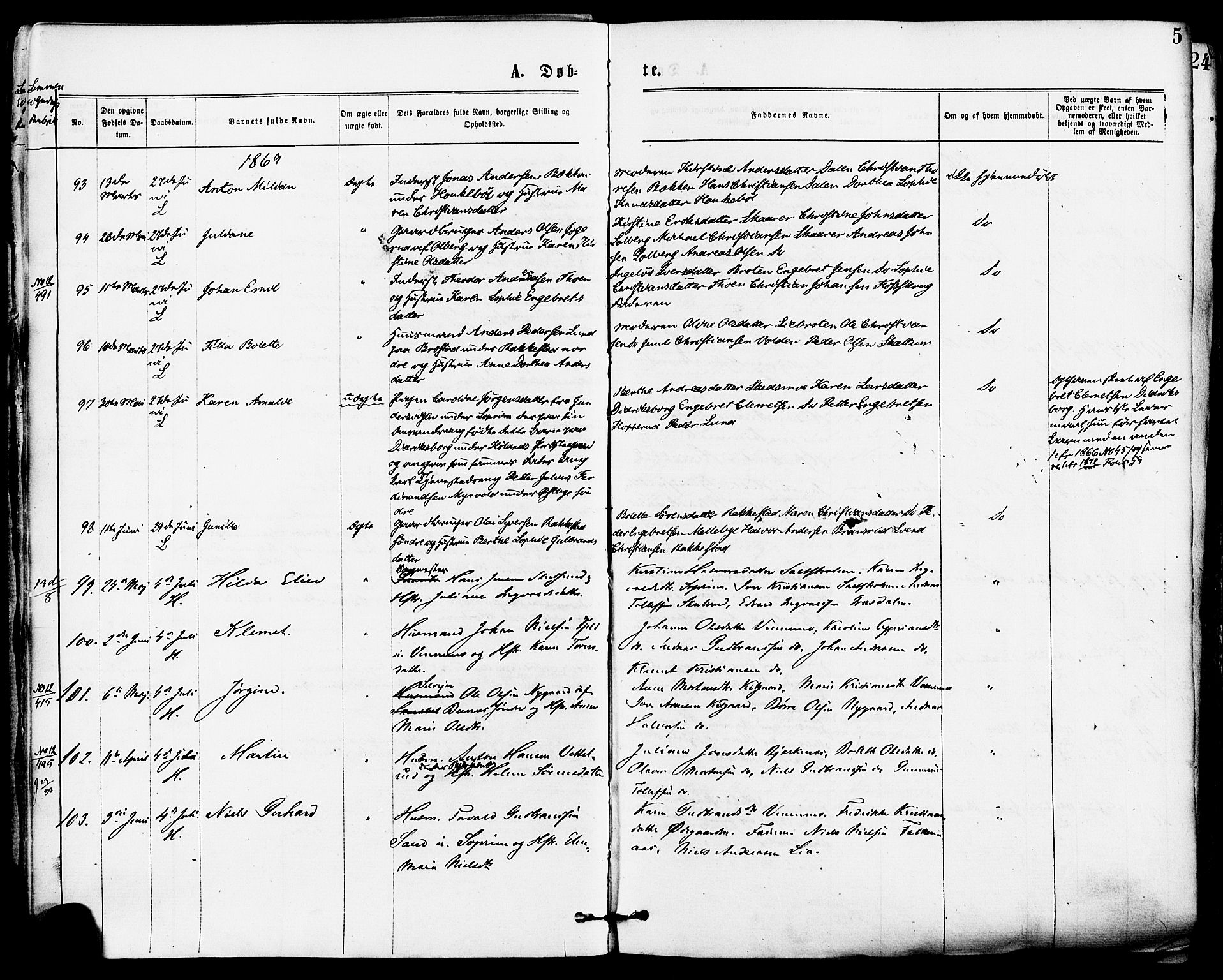 Høland prestekontor Kirkebøker, AV/SAO-A-10346a/F/Fa/L0012.a: Parish register (official) no. I 12A, 1869-1879, p. 5