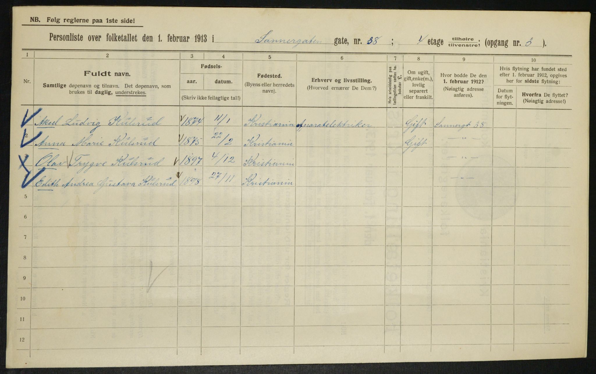 OBA, Municipal Census 1913 for Kristiania, 1913, p. 89093