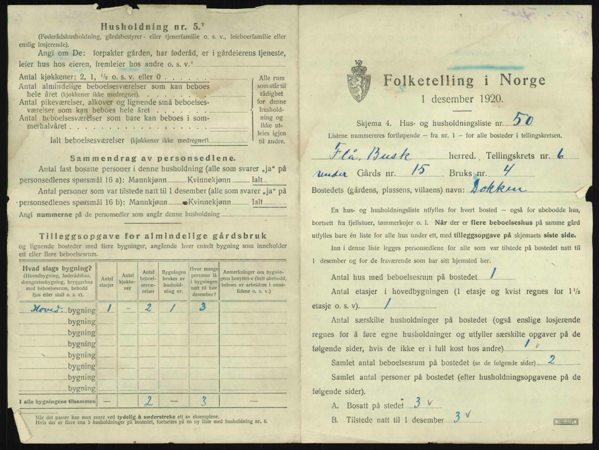 SAKO, 1920 census for Flå, 1920, p. 649