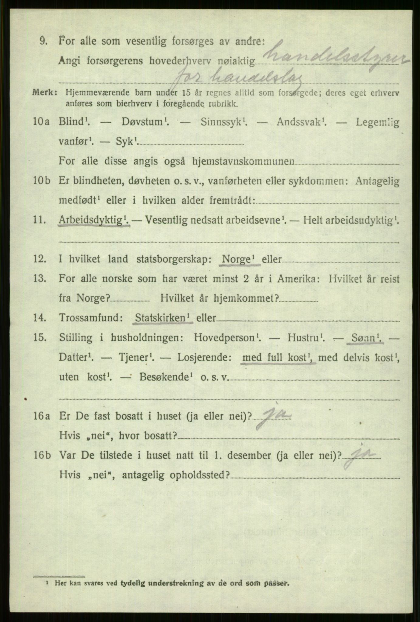 SAB, 1920 census for Vossestrand, 1920, p. 1103