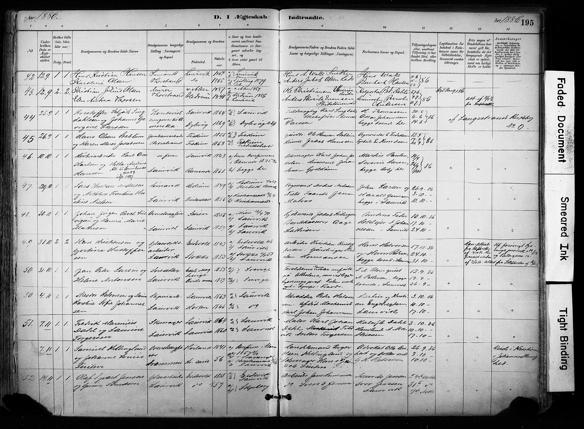 Larvik kirkebøker, SAKO/A-352/F/Fa/L0008: Parish register (official) no. I 8, 1884-1902, p. 195
