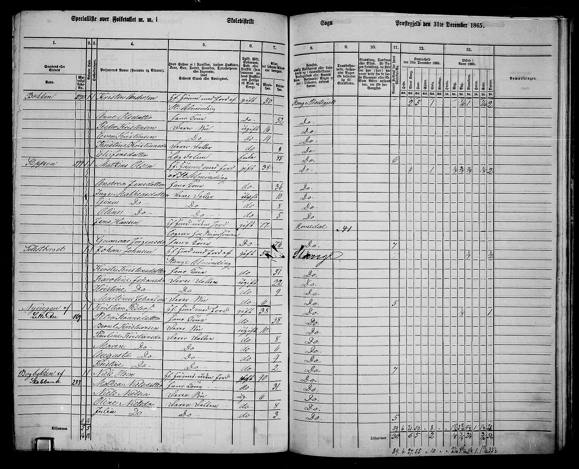 RA, 1865 census for Stange, 1865, p. 224