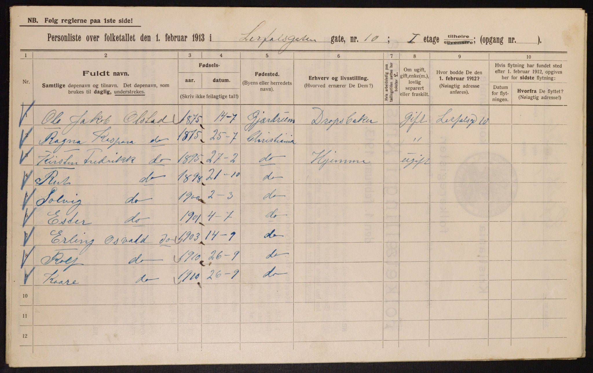 OBA, Municipal Census 1913 for Kristiania, 1913, p. 57020