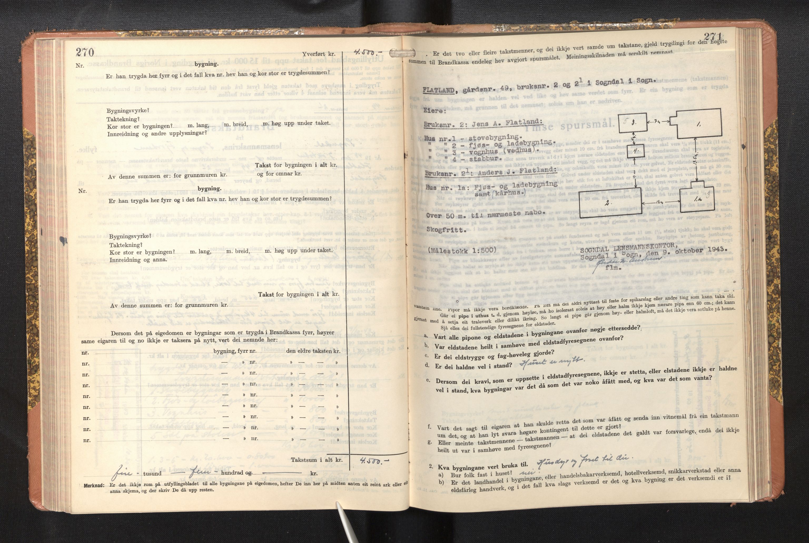 Lensmannen i Sogndal, AV/SAB-A-29901/0012/L0014: Branntakstprotokoll, skjematakst, 1938-1950, p. 270-271