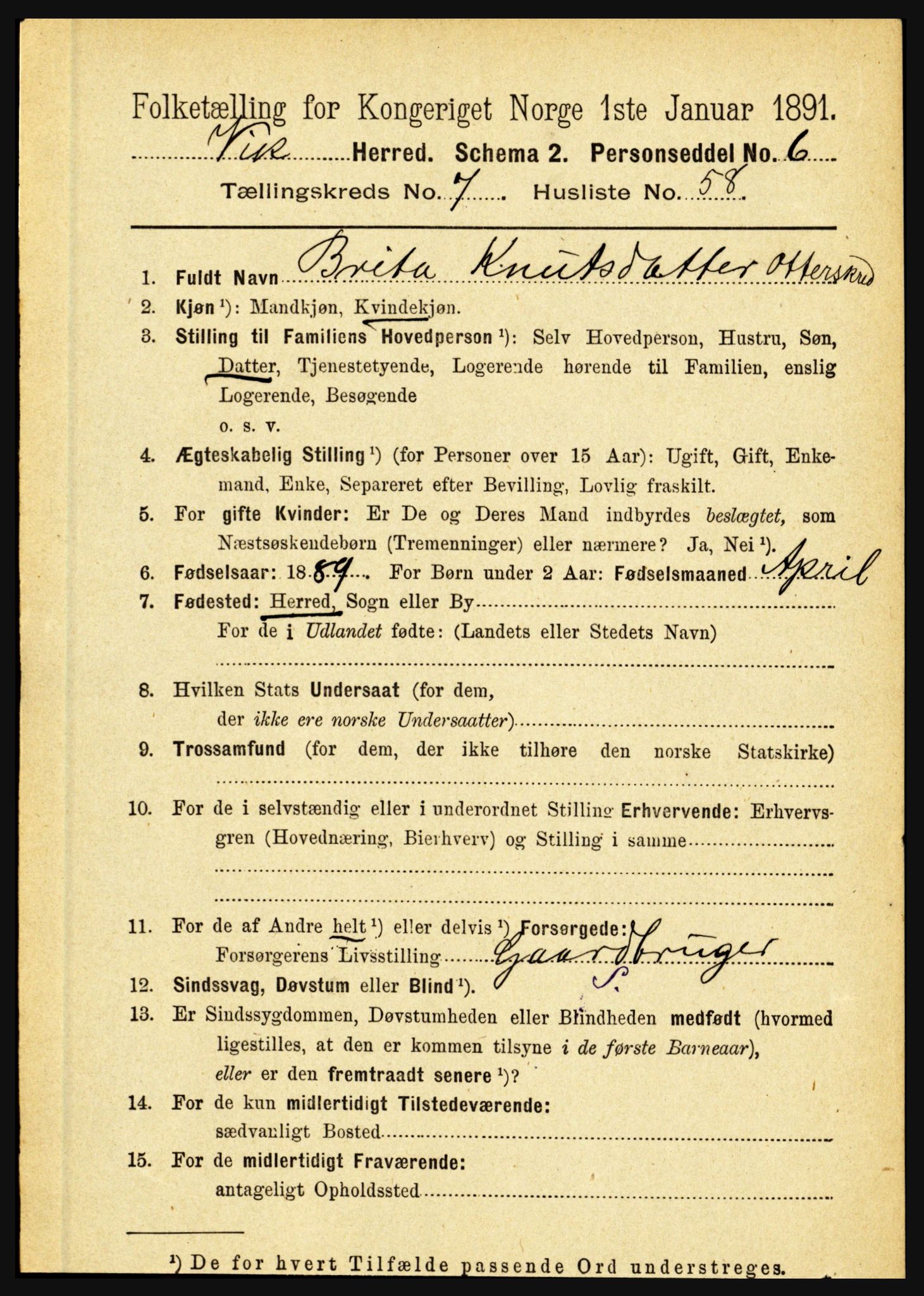 RA, 1891 census for 1417 Vik, 1891, p. 3510