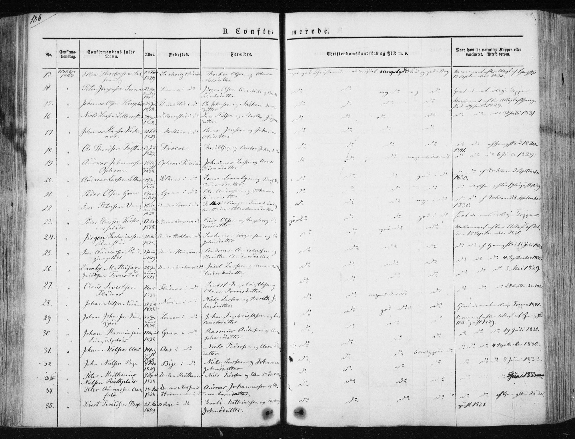Ministerialprotokoller, klokkerbøker og fødselsregistre - Nord-Trøndelag, SAT/A-1458/730/L0280: Parish register (official) no. 730A07 /1, 1840-1854, p. 186