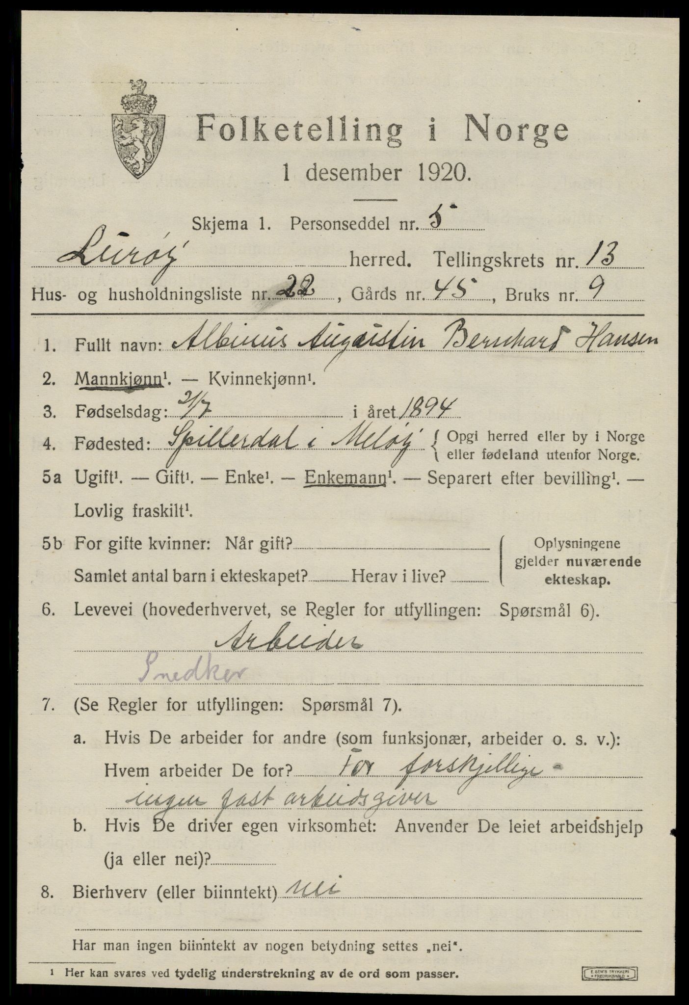 SAT, 1920 census for Lurøy, 1920, p. 5451