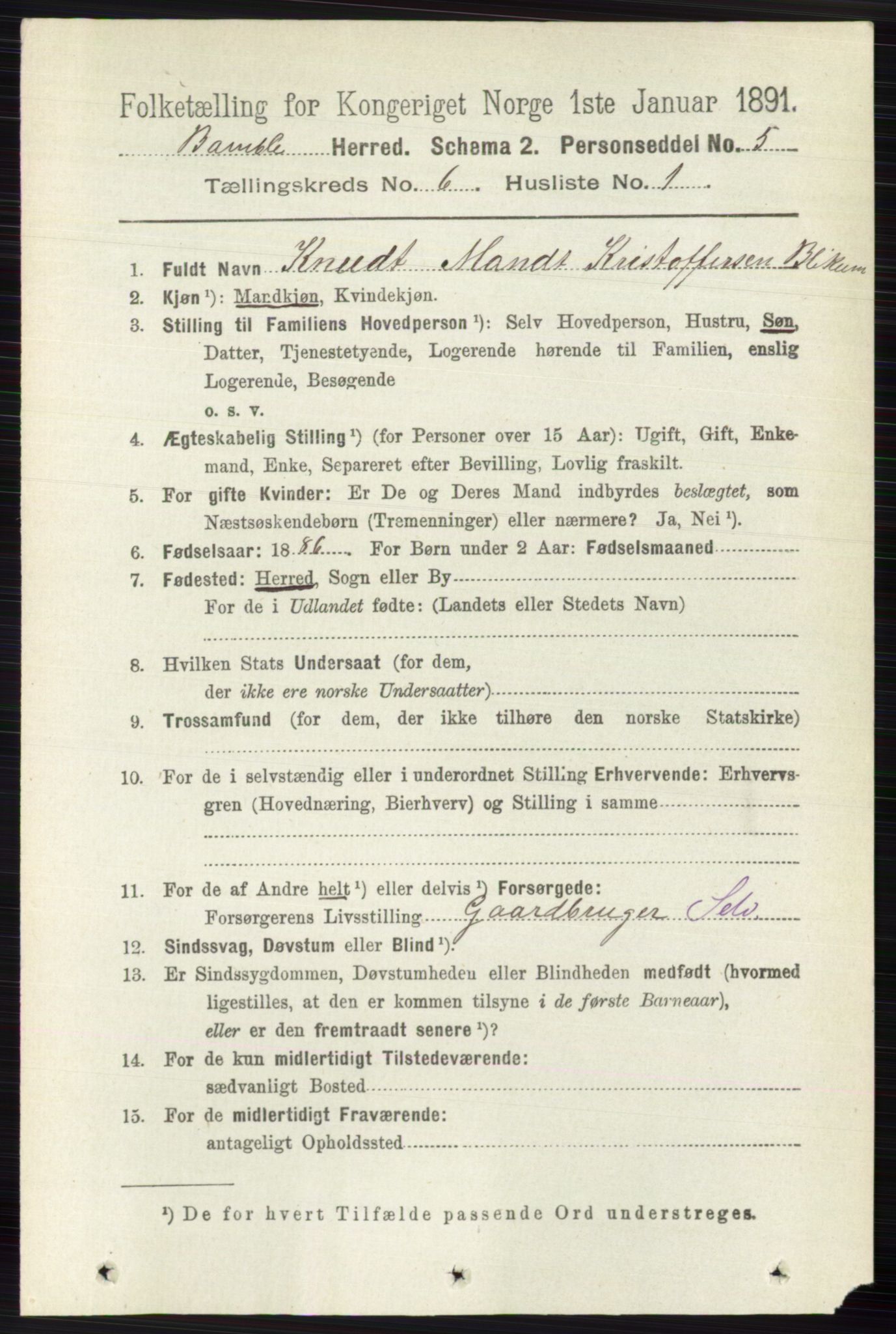 RA, 1891 census for 0814 Bamble, 1891, p. 2698