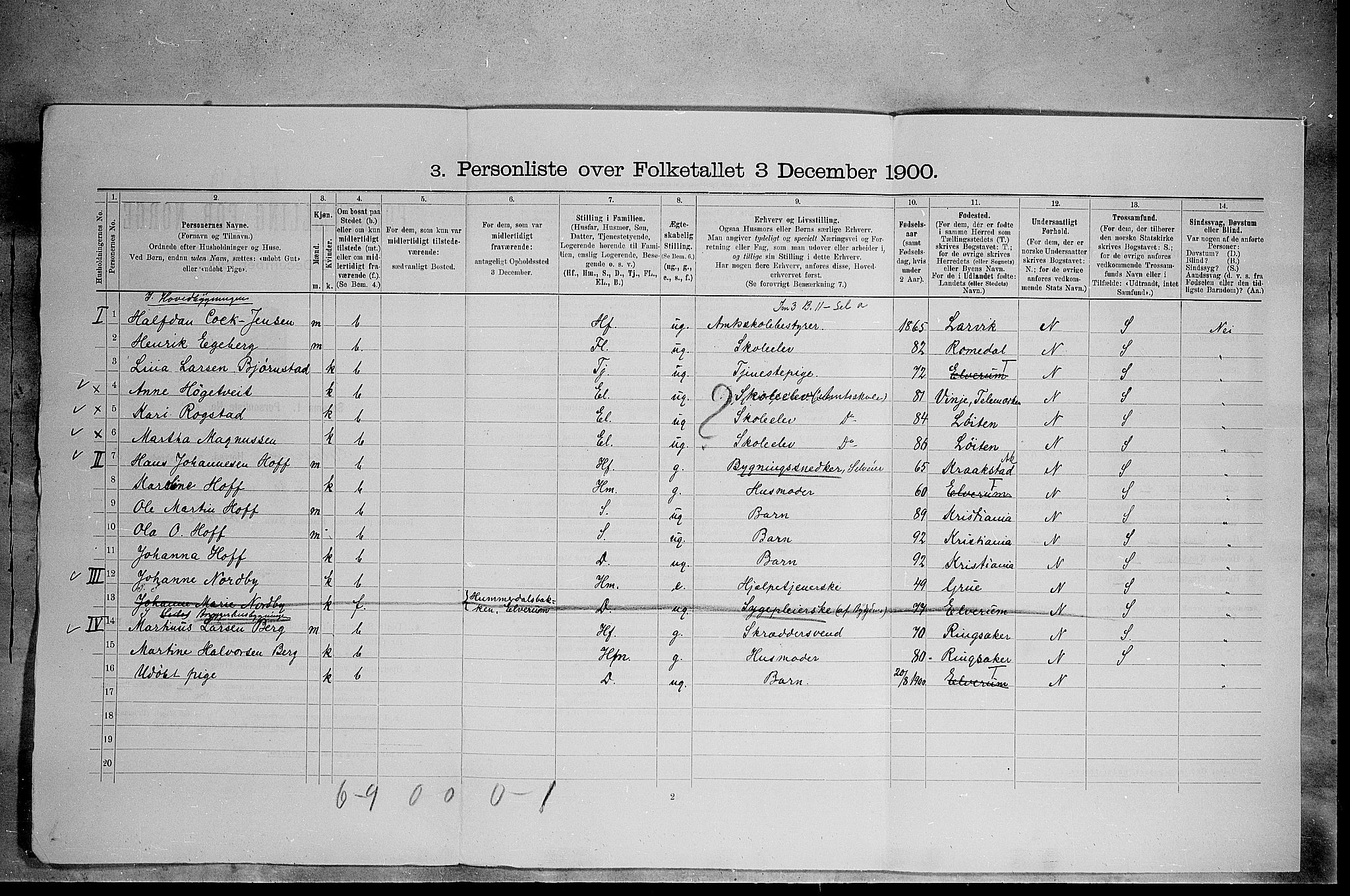 SAH, 1900 census for Elverum, 1900, p. 195