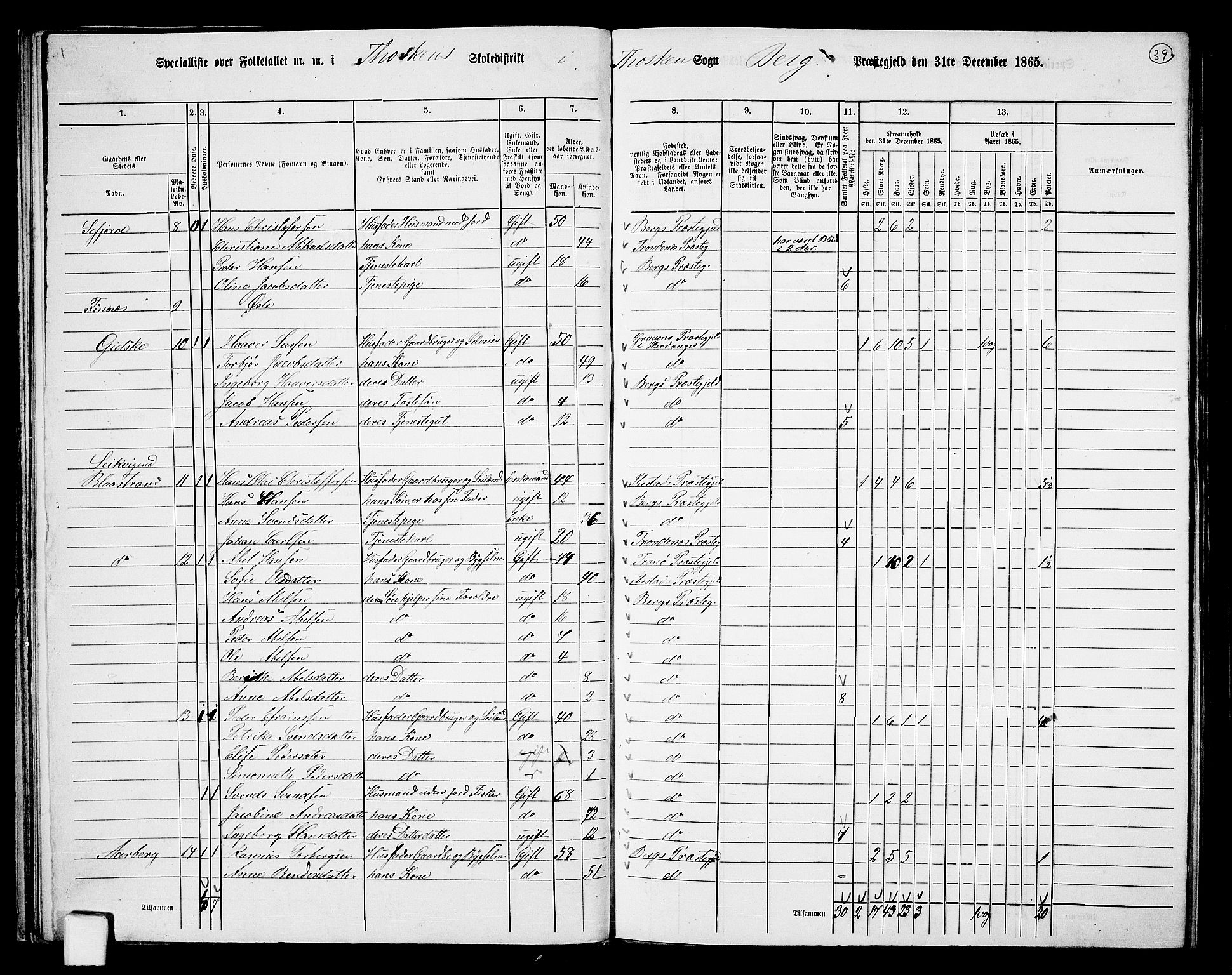 RA, 1865 census for Berg, 1865, p. 39