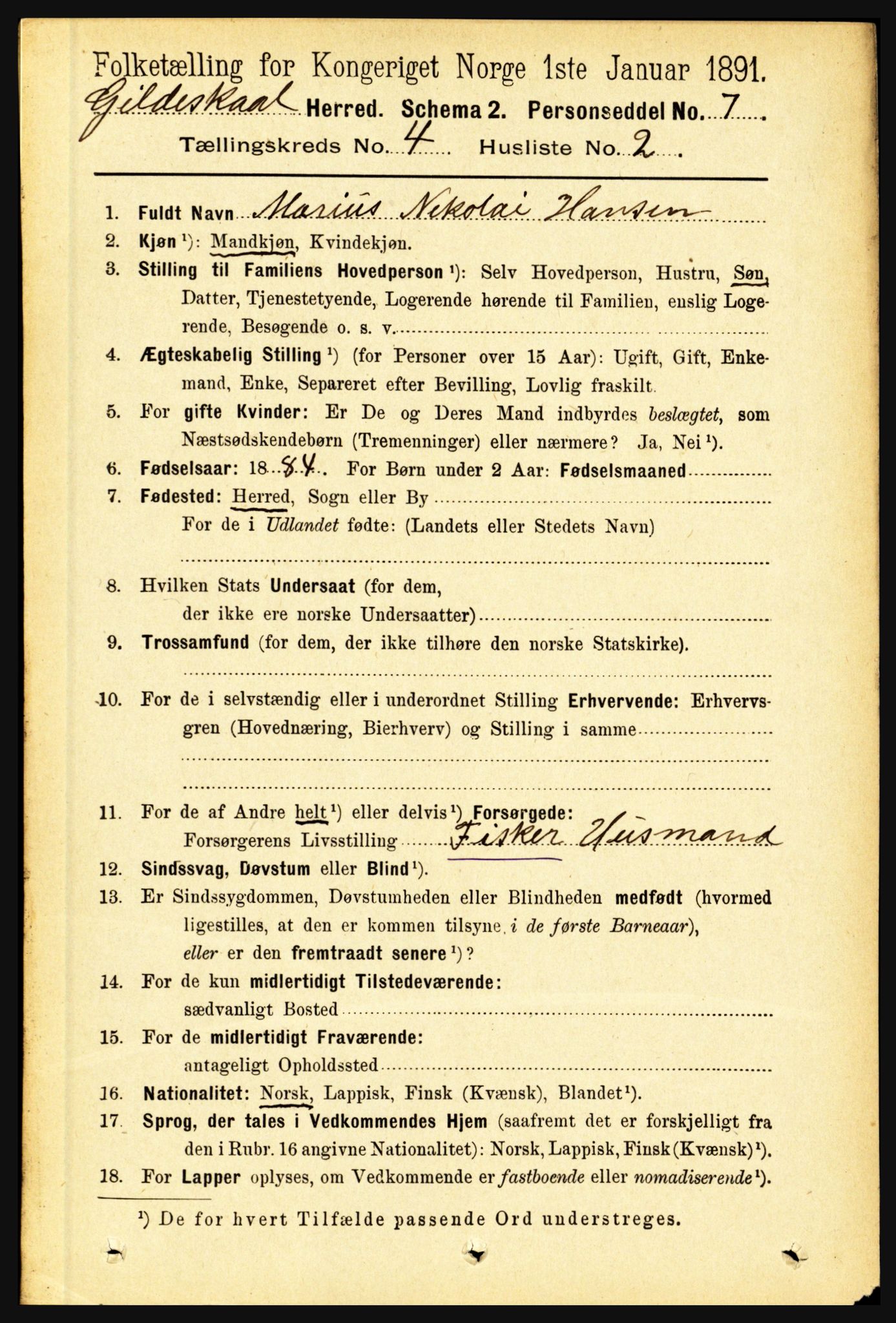 RA, 1891 census for 1838 Gildeskål, 1891, p. 1078