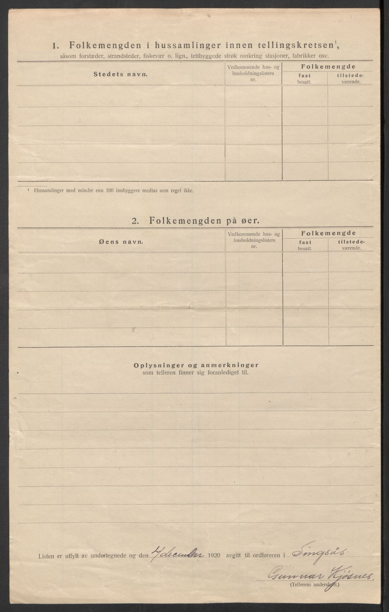 SAT, 1920 census for Singsås, 1920, p. 20