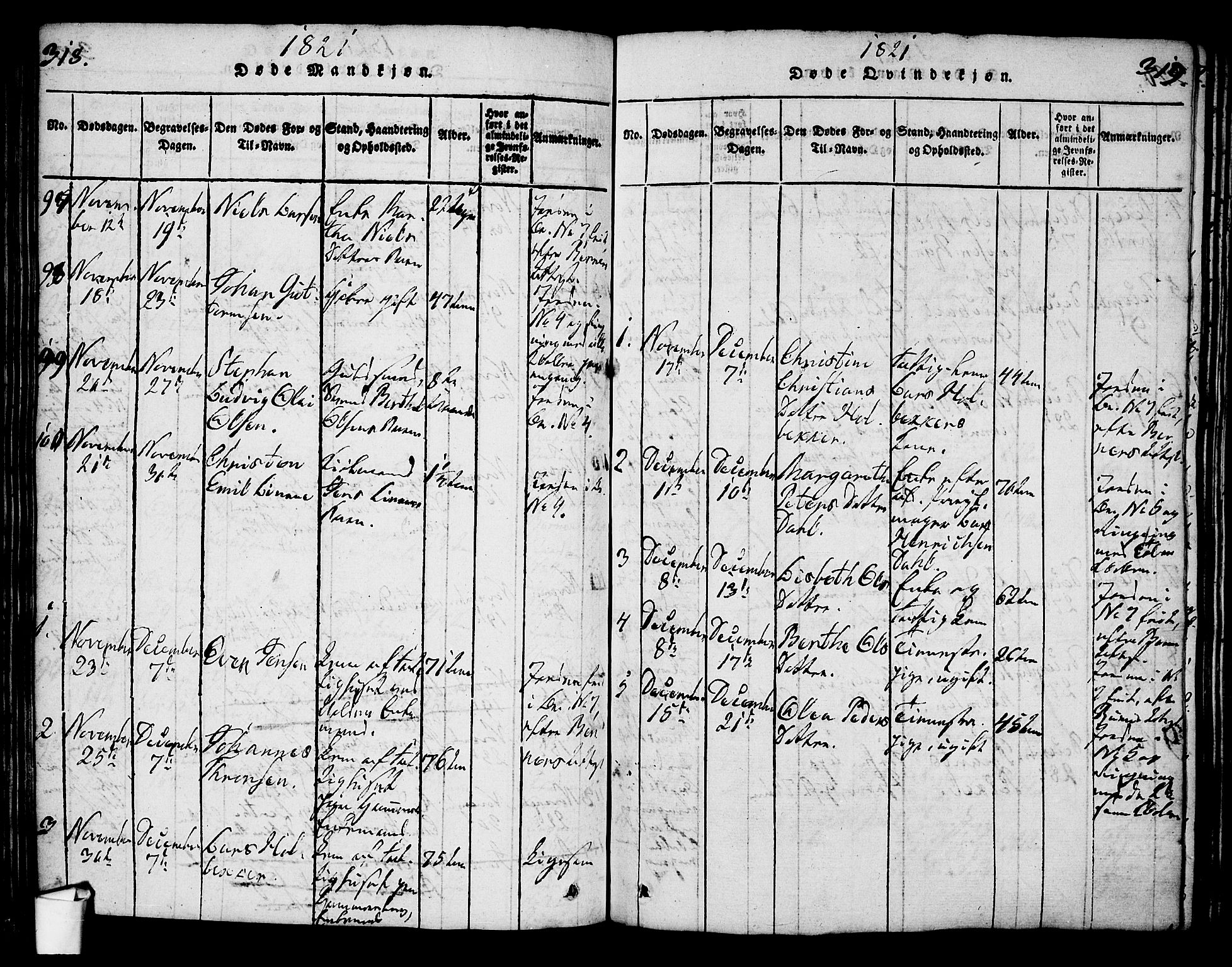 Oslo domkirke Kirkebøker, SAO/A-10752/G/Ga/L0001: Parish register (copy) no. 1, 1817-1825, p. 318-319