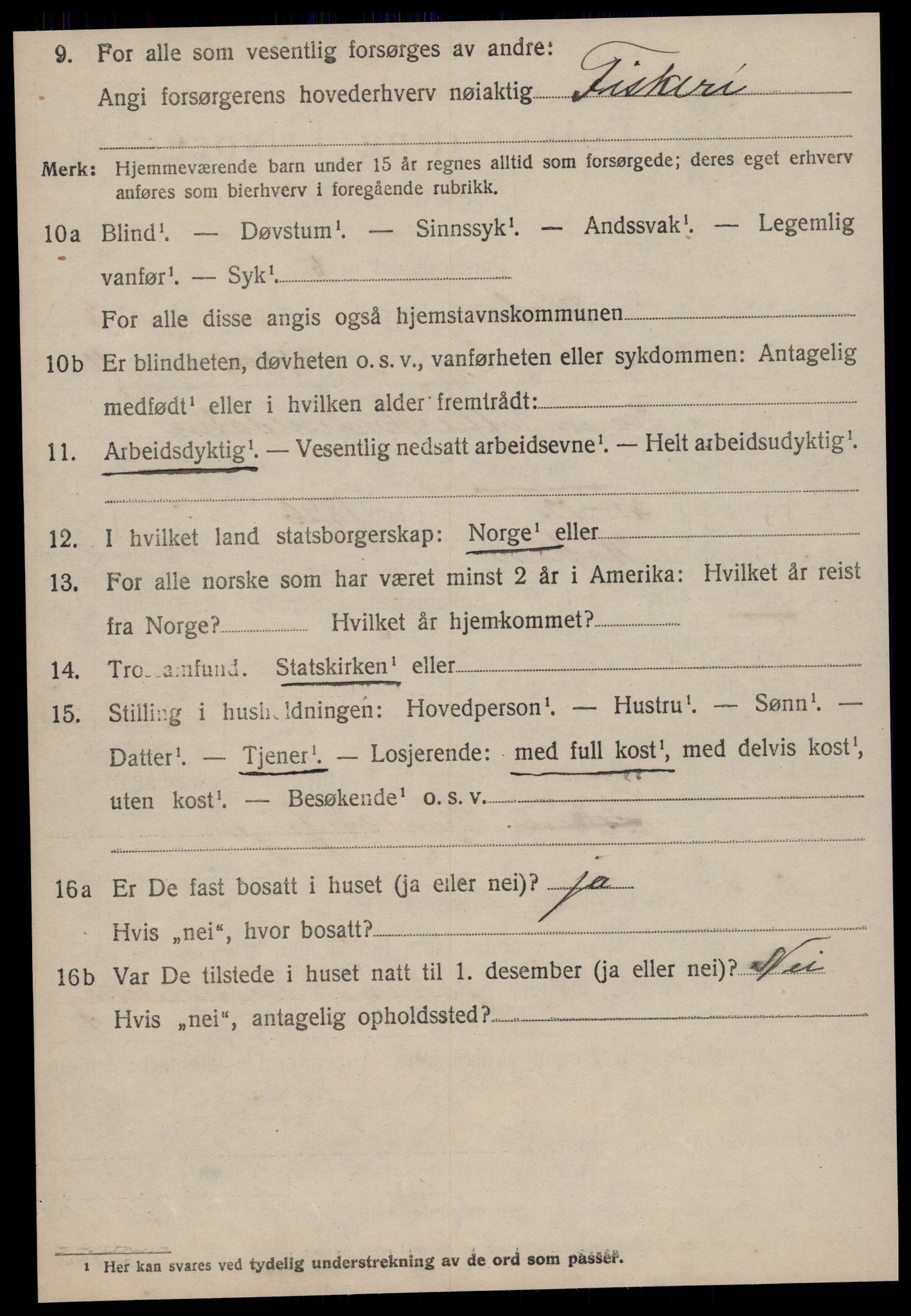 SAT, 1920 census for Hopen, 1920, p. 1507