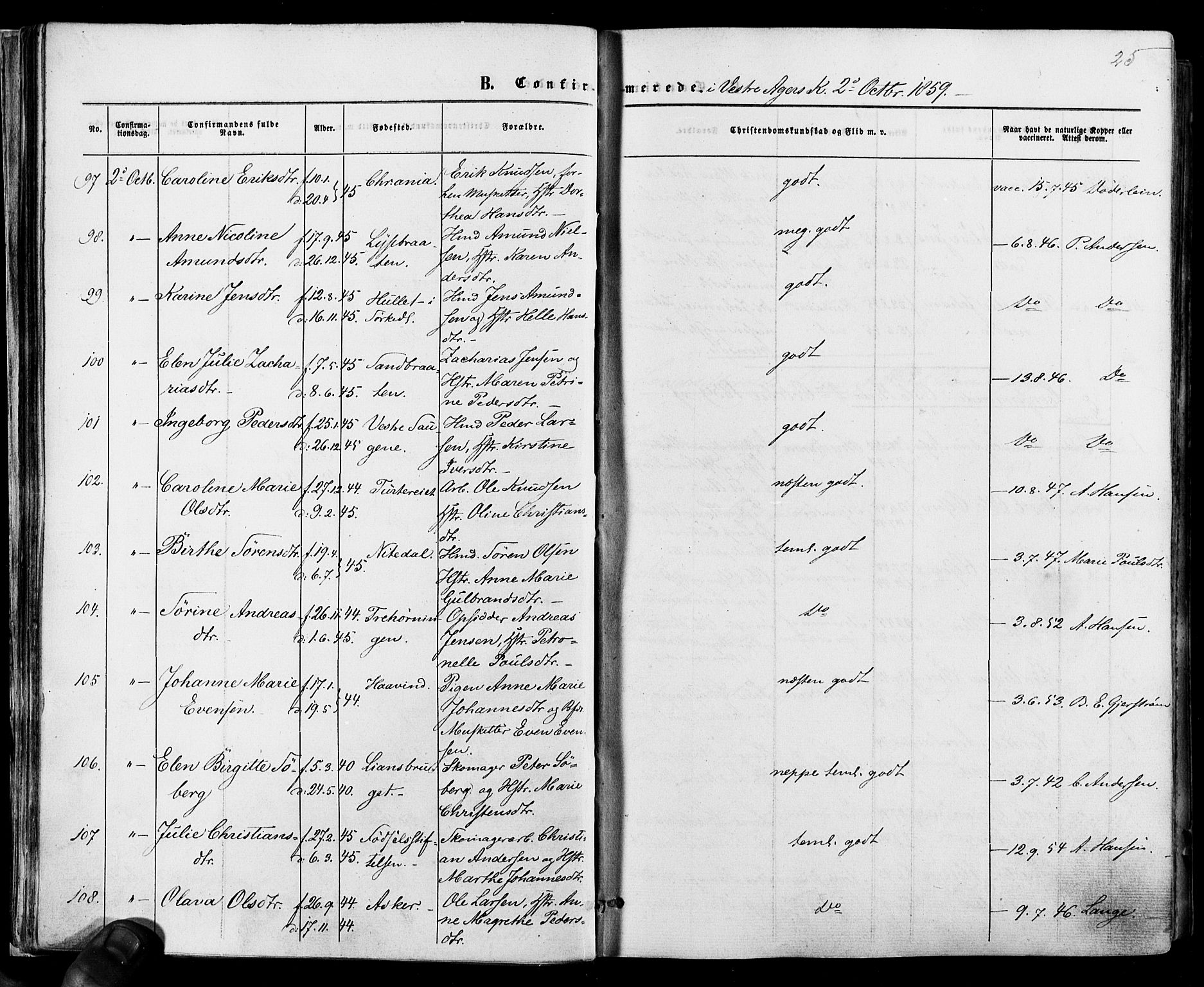 Vestre Aker prestekontor Kirkebøker, AV/SAO-A-10025/F/Fa/L0005: Parish register (official) no. 5, 1859-1877, p. 25