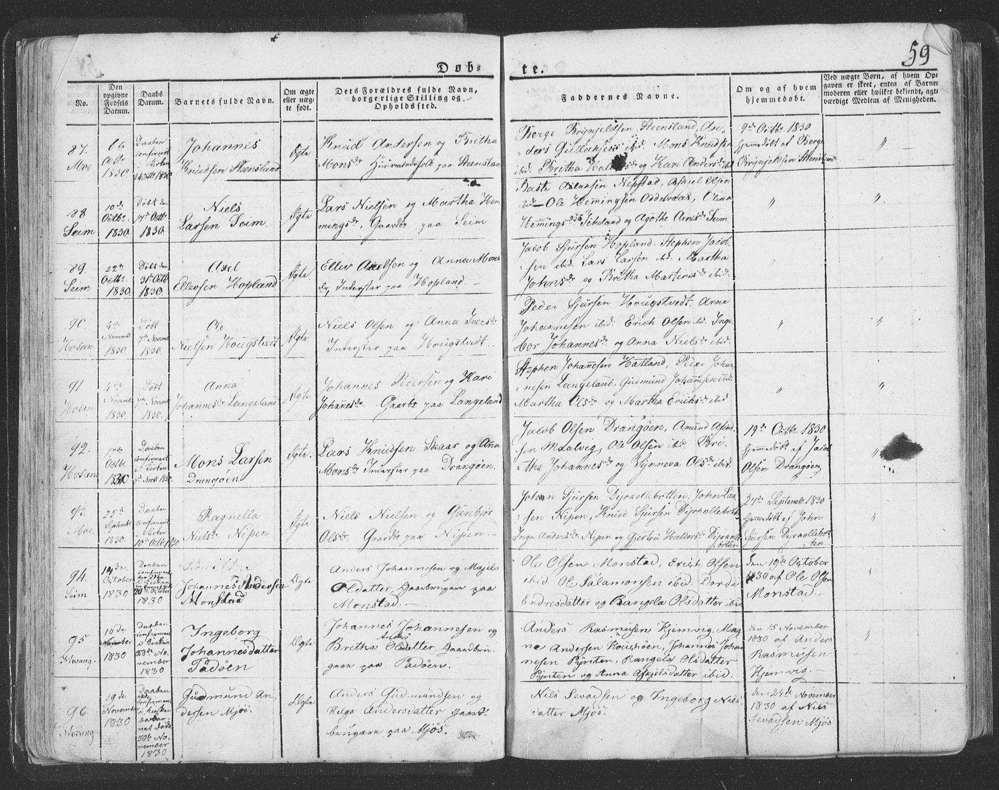 Hosanger sokneprestembete, AV/SAB-A-75801/H/Haa: Parish register (official) no. A 6, 1824-1835, p. 59