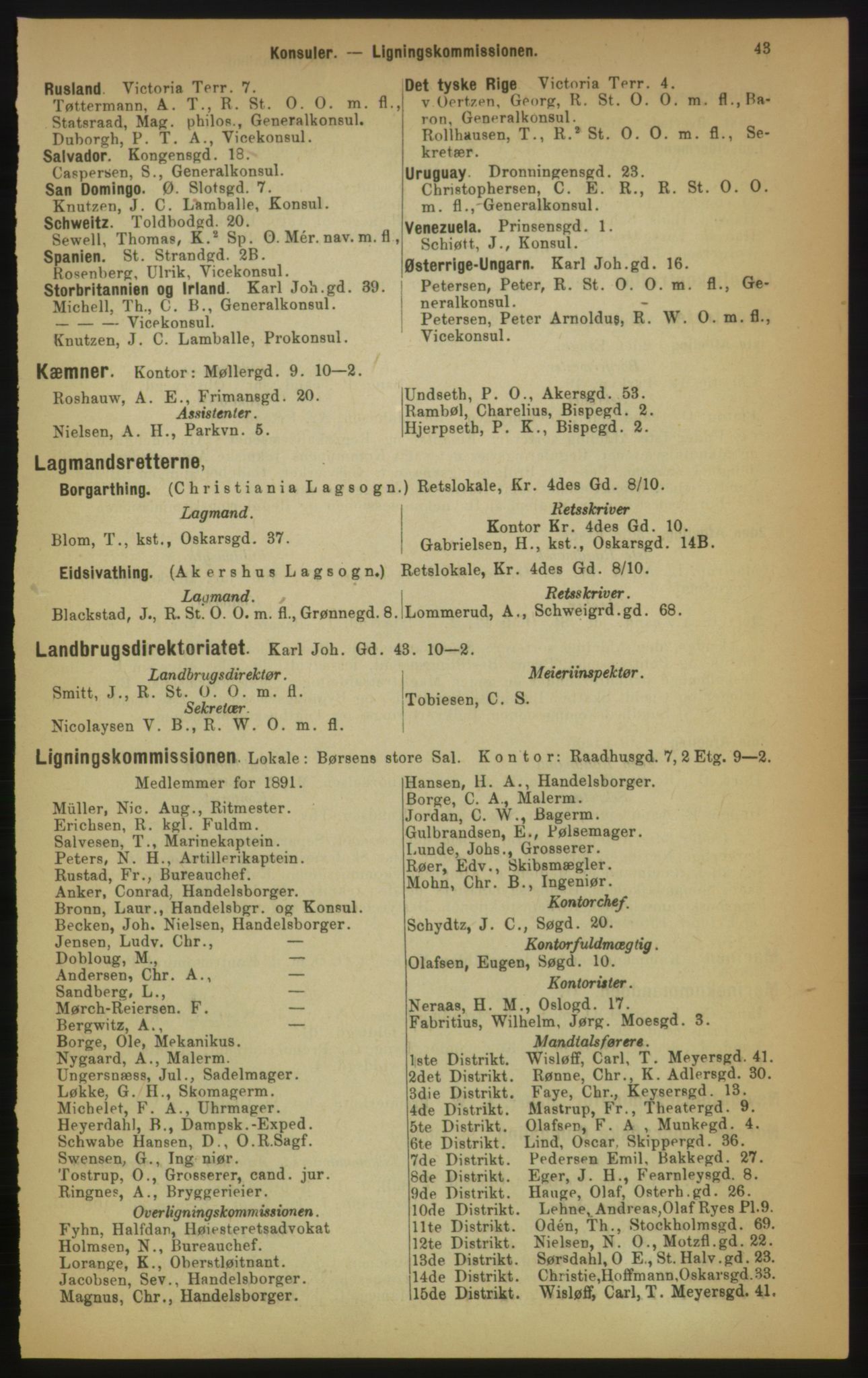 Kristiania/Oslo adressebok, PUBL/-, 1891, p. 43