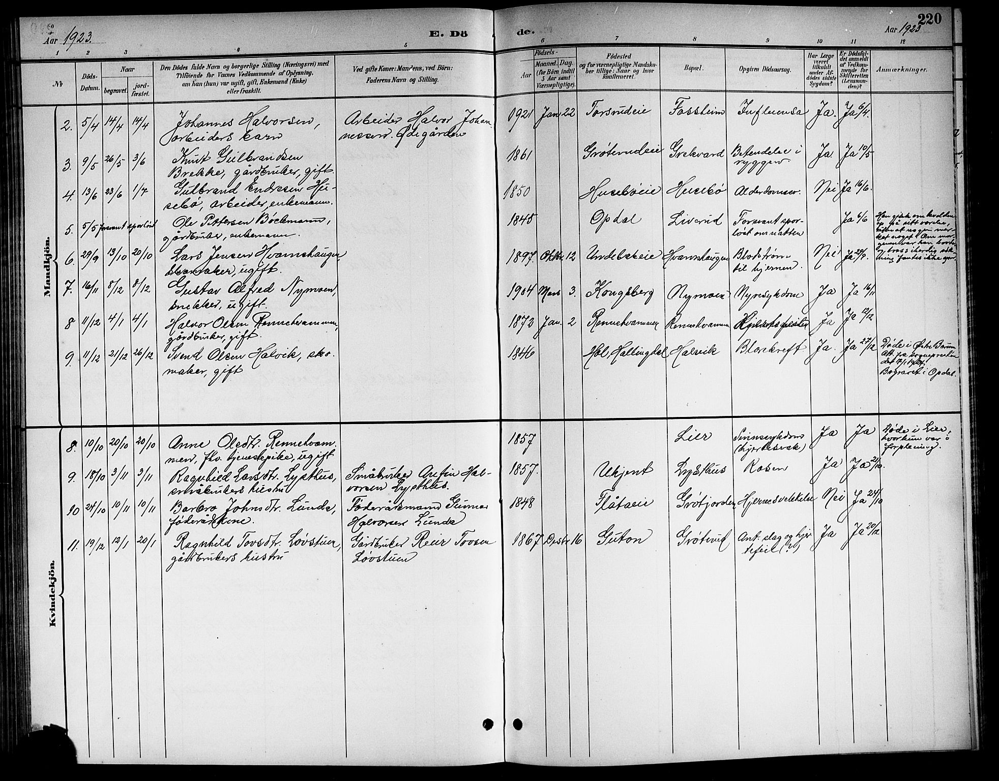 Nore kirkebøker, SAKO/A-238/G/Gb/L0003: Parish register (copy) no. II 3, 1894-1923, p. 220