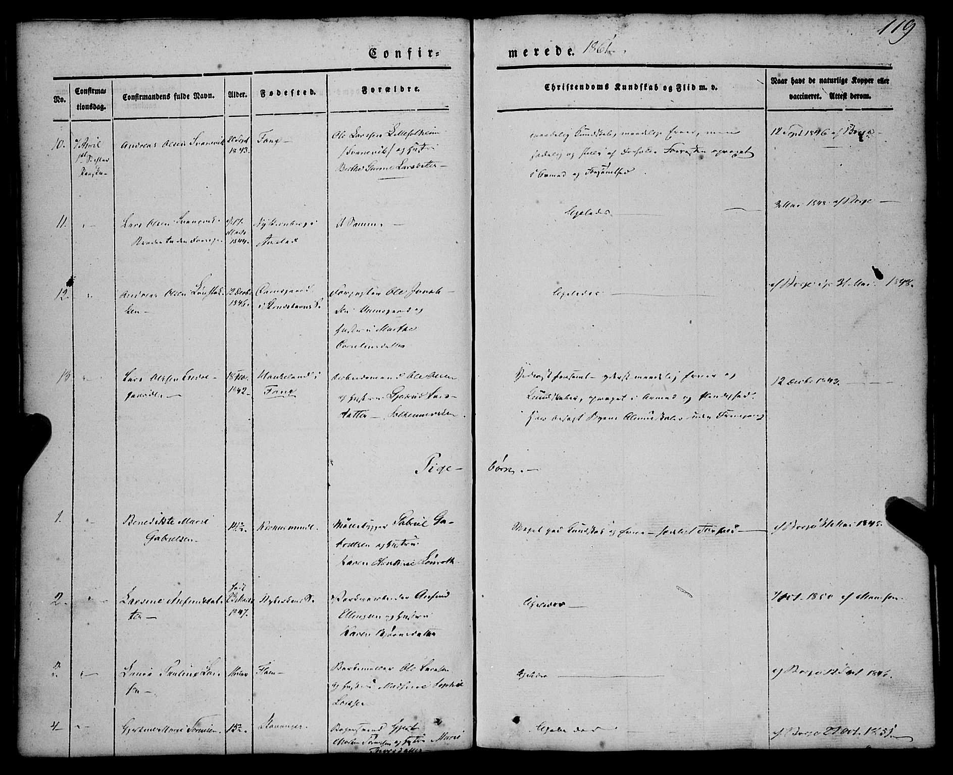 St. Jørgens hospital og Årstad sokneprestembete, AV/SAB-A-99934: Parish register (official) no. A 4, 1844-1863, p. 119