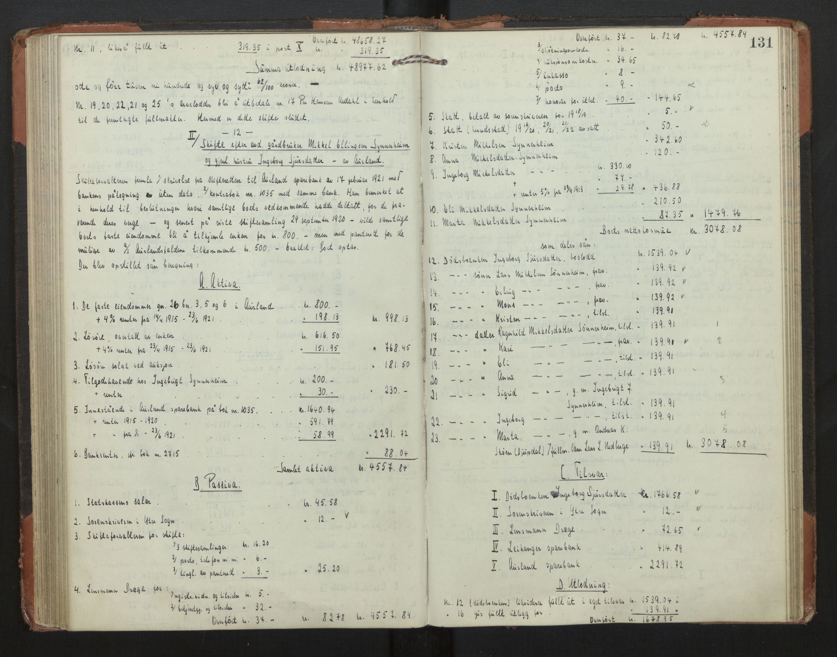 Indre Sogn tingrett, AV/SAB-A-3301/1/H/Hd/L0008: Skifteutlodningsprotokoll 8, 1912-1923, p. 130b-131a