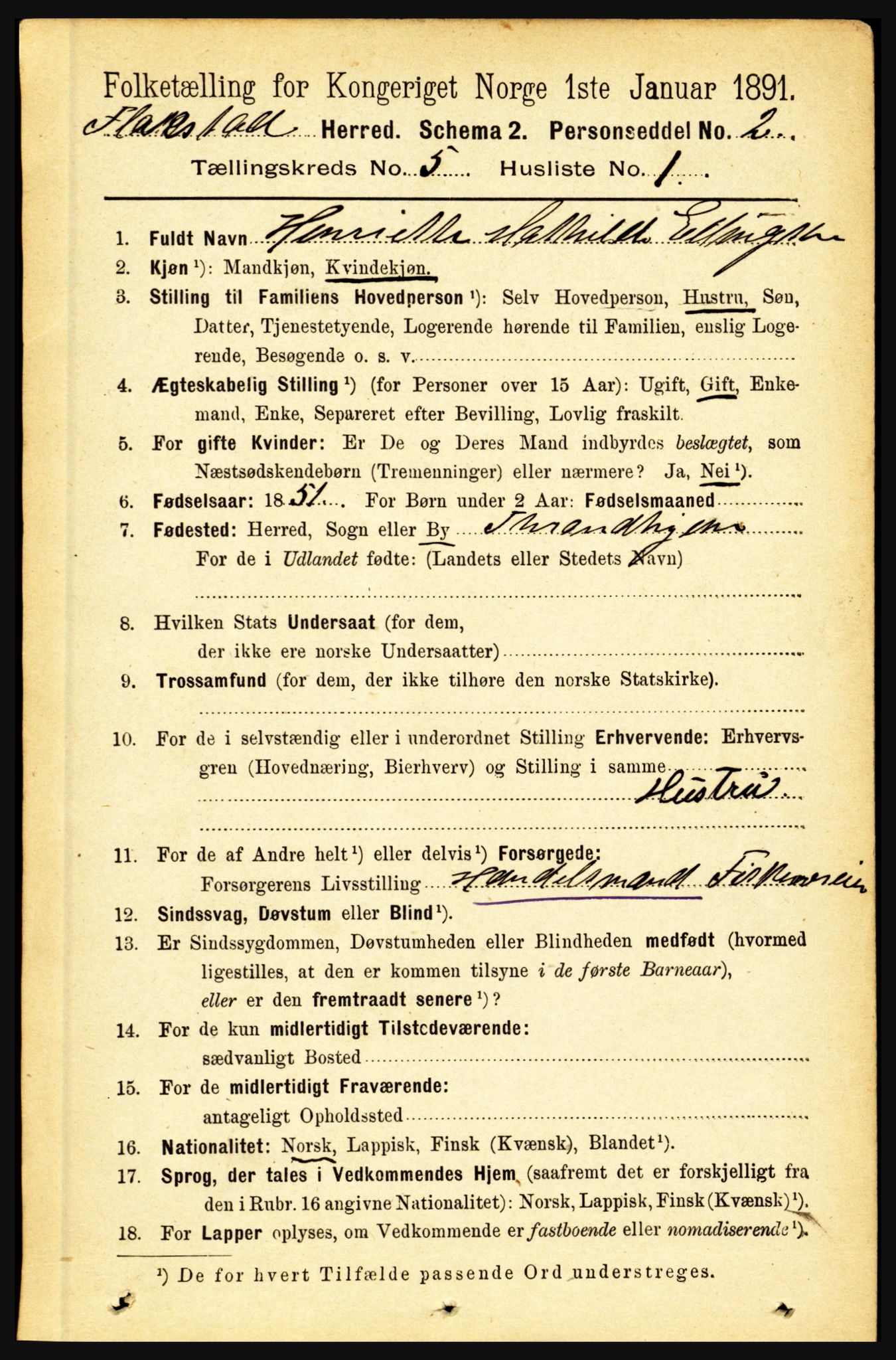 RA, 1891 census for 1859 Flakstad, 1891, p. 2473