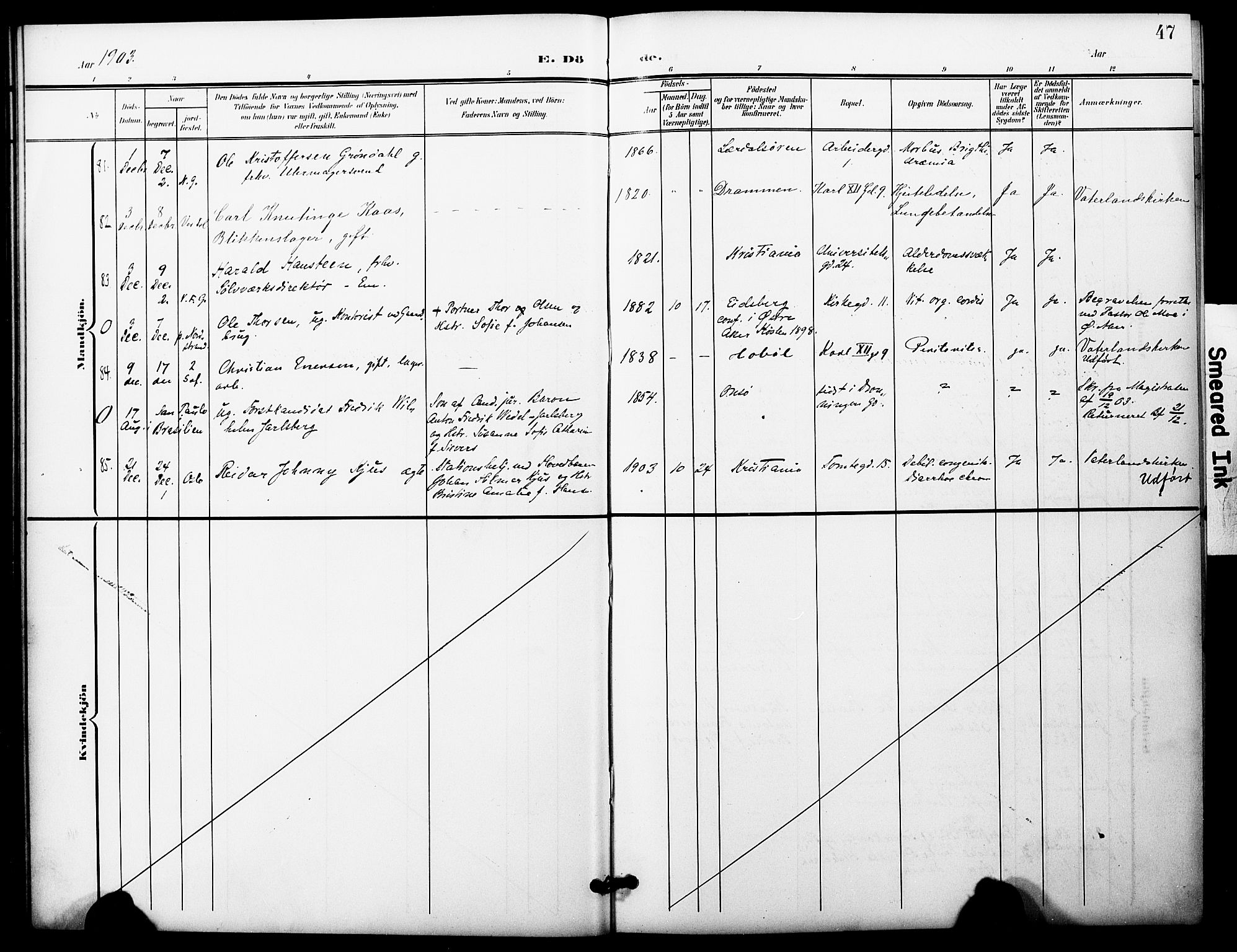 Oslo domkirke Kirkebøker, AV/SAO-A-10752/F/Fa/L0036: Parish register (official) no. 36, 1901-1919, p. 47