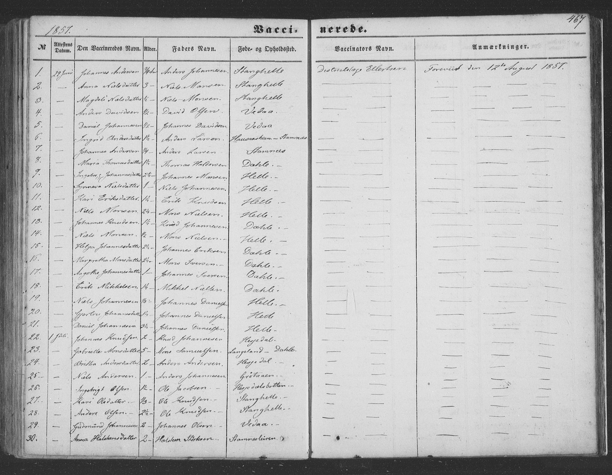 Haus sokneprestembete, AV/SAB-A-75601/H/Haa: Parish register (official) no. A 16 II, 1848-1857, p. 467