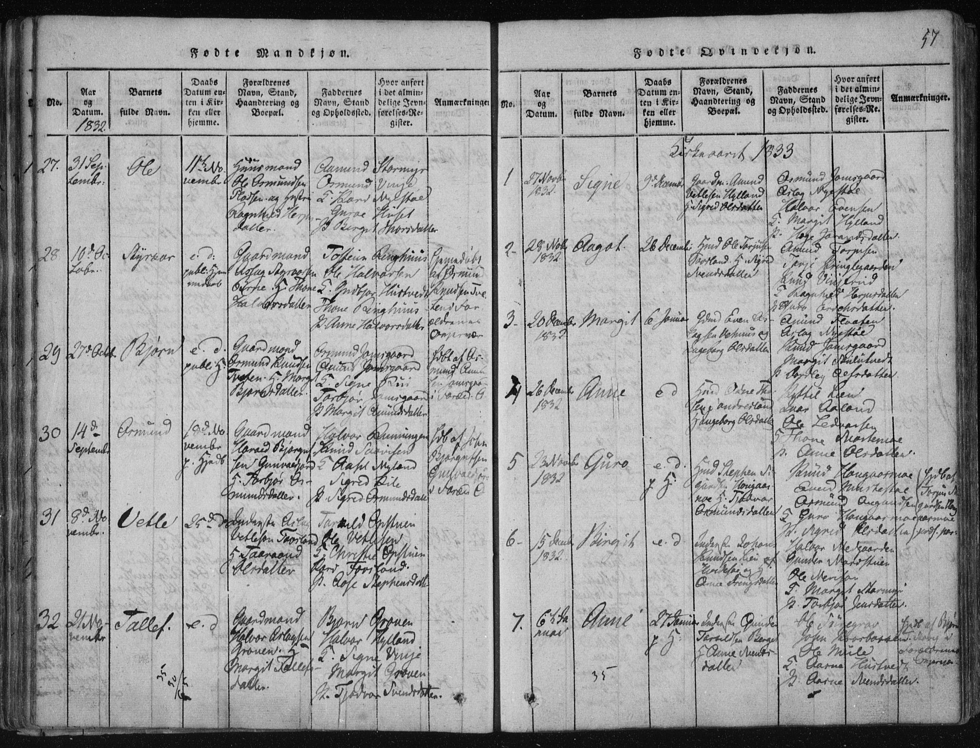 Vinje kirkebøker, AV/SAKO-A-312/F/Fa/L0003: Parish register (official) no. I 3, 1814-1843, p. 57