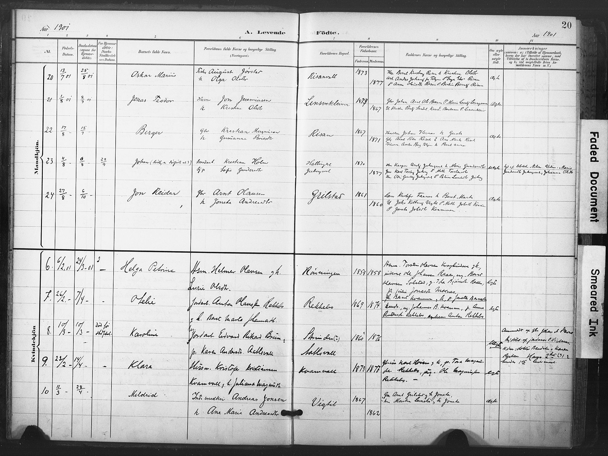 Ministerialprotokoller, klokkerbøker og fødselsregistre - Nord-Trøndelag, SAT/A-1458/713/L0122: Parish register (official) no. 713A11, 1899-1910, p. 20