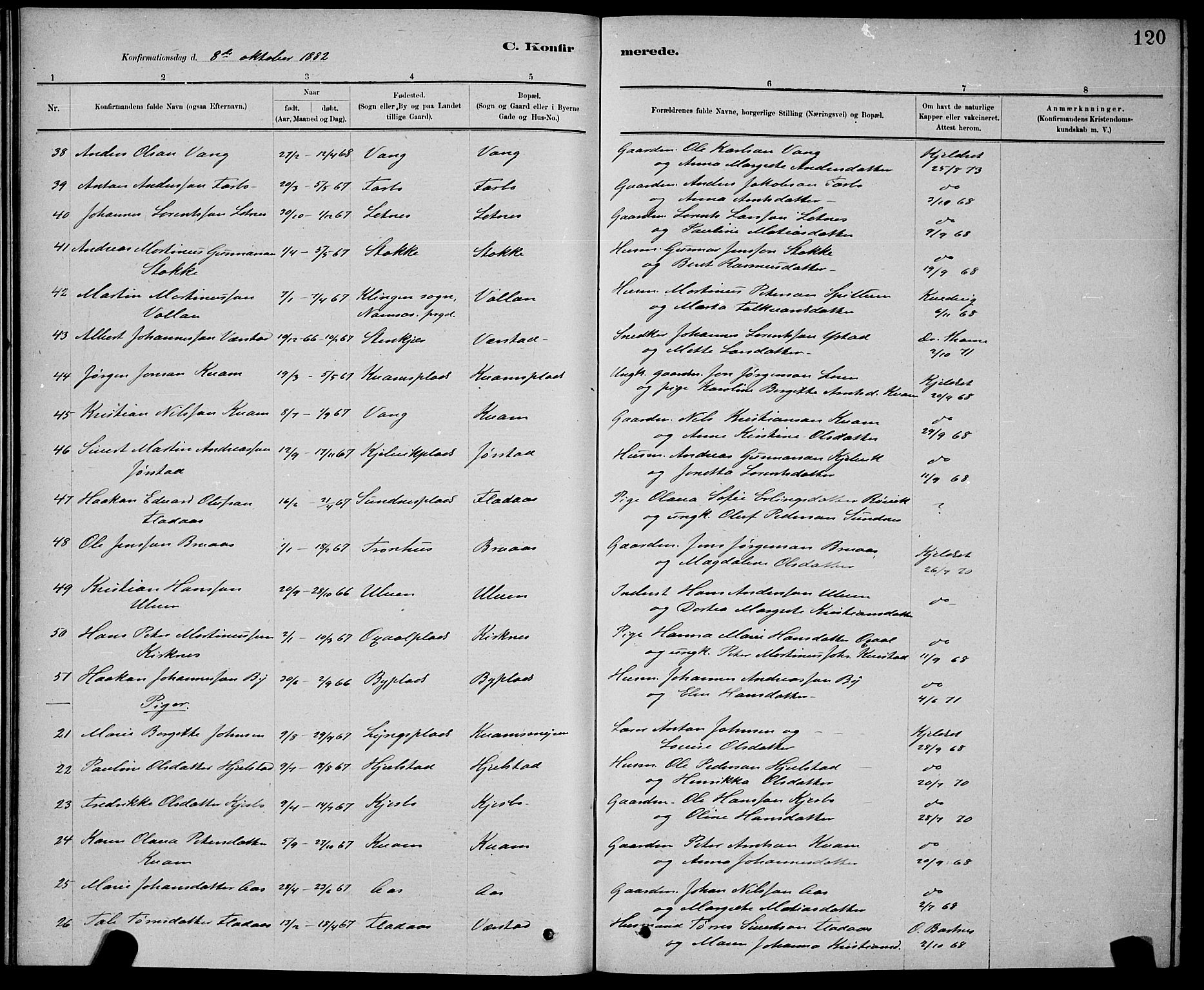 Ministerialprotokoller, klokkerbøker og fødselsregistre - Nord-Trøndelag, AV/SAT-A-1458/730/L0301: Parish register (copy) no. 730C04, 1880-1897, p. 120